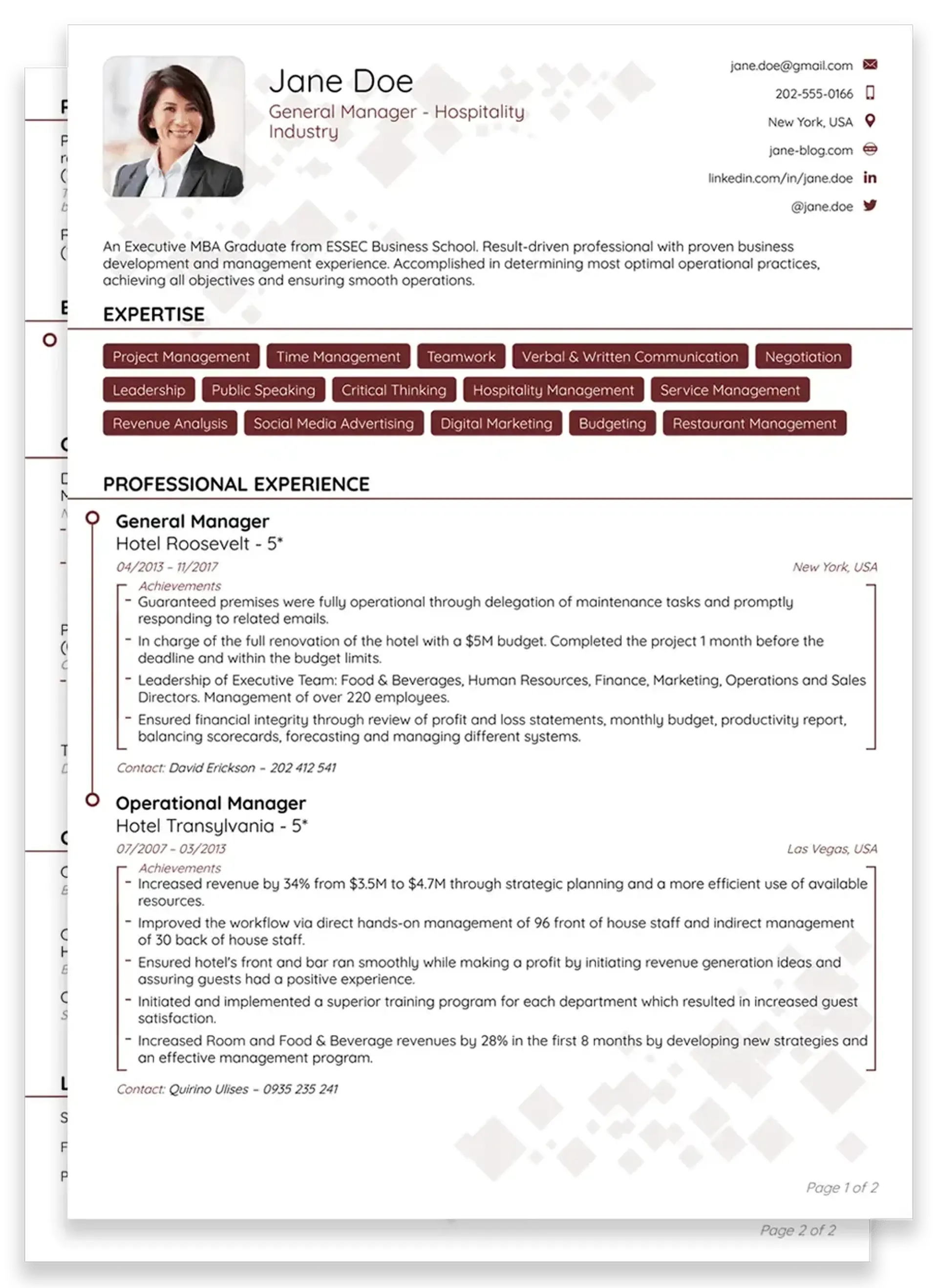 2 page resume drafts 2 pages
