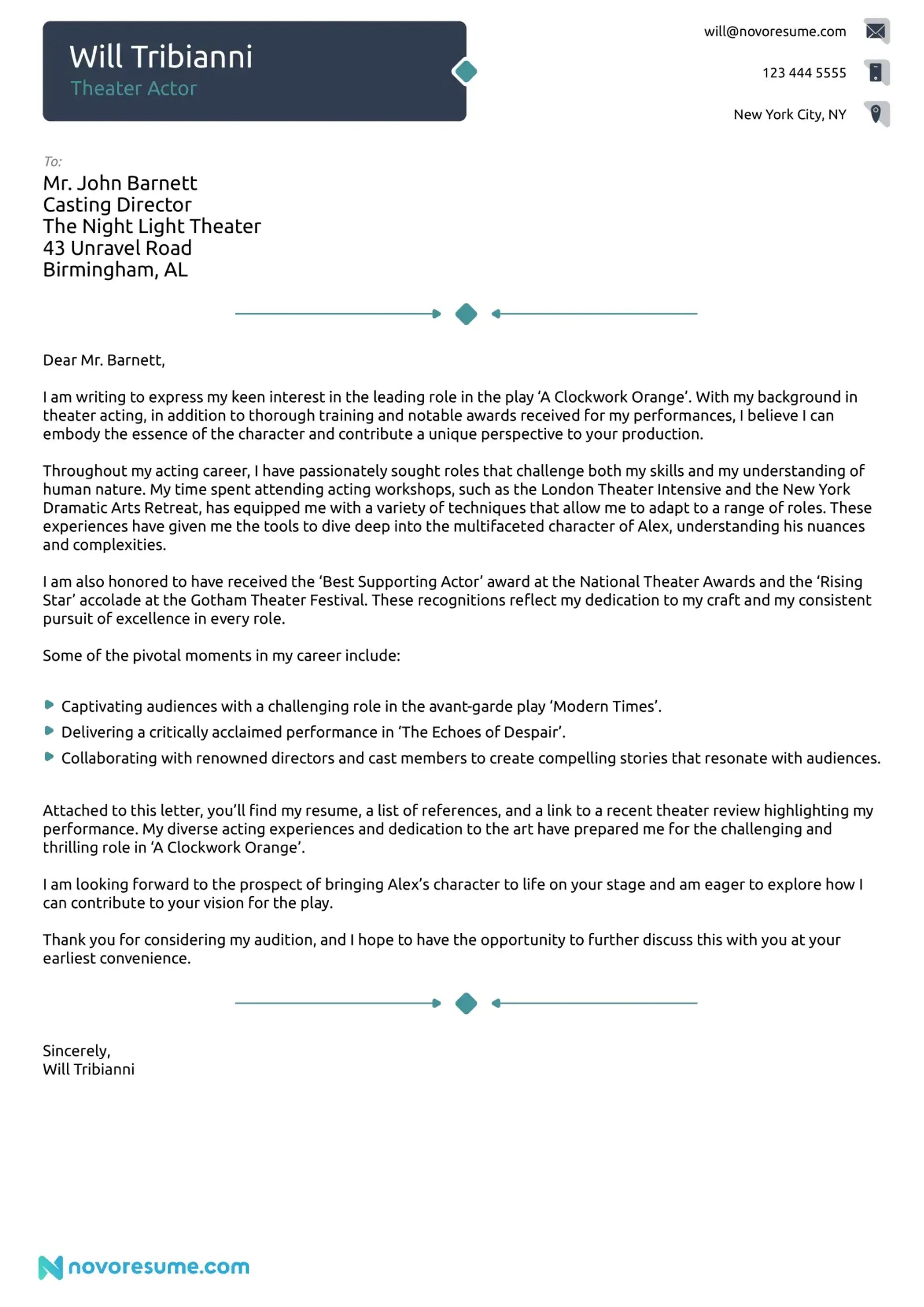 actor resume example drafts cover letter for an