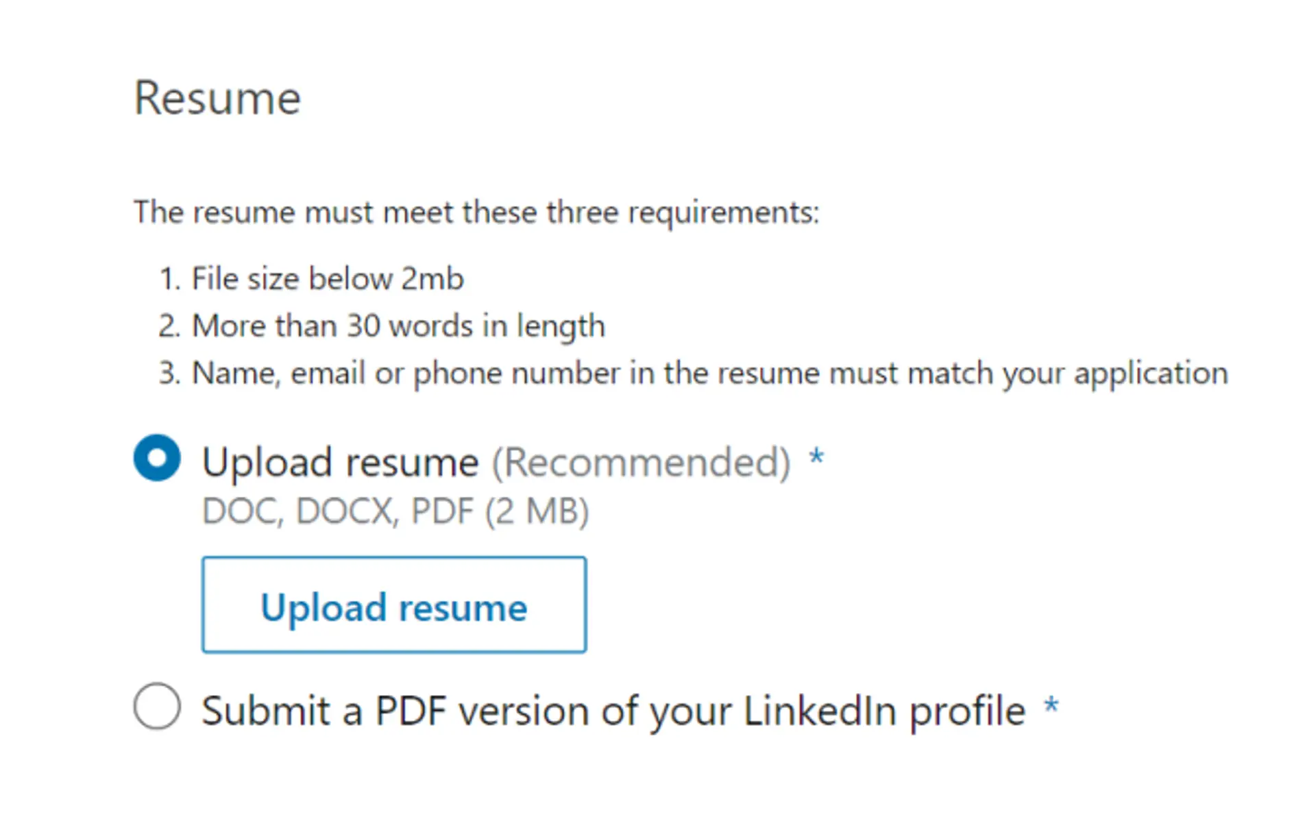 add resume linkedin drafts apply with resume