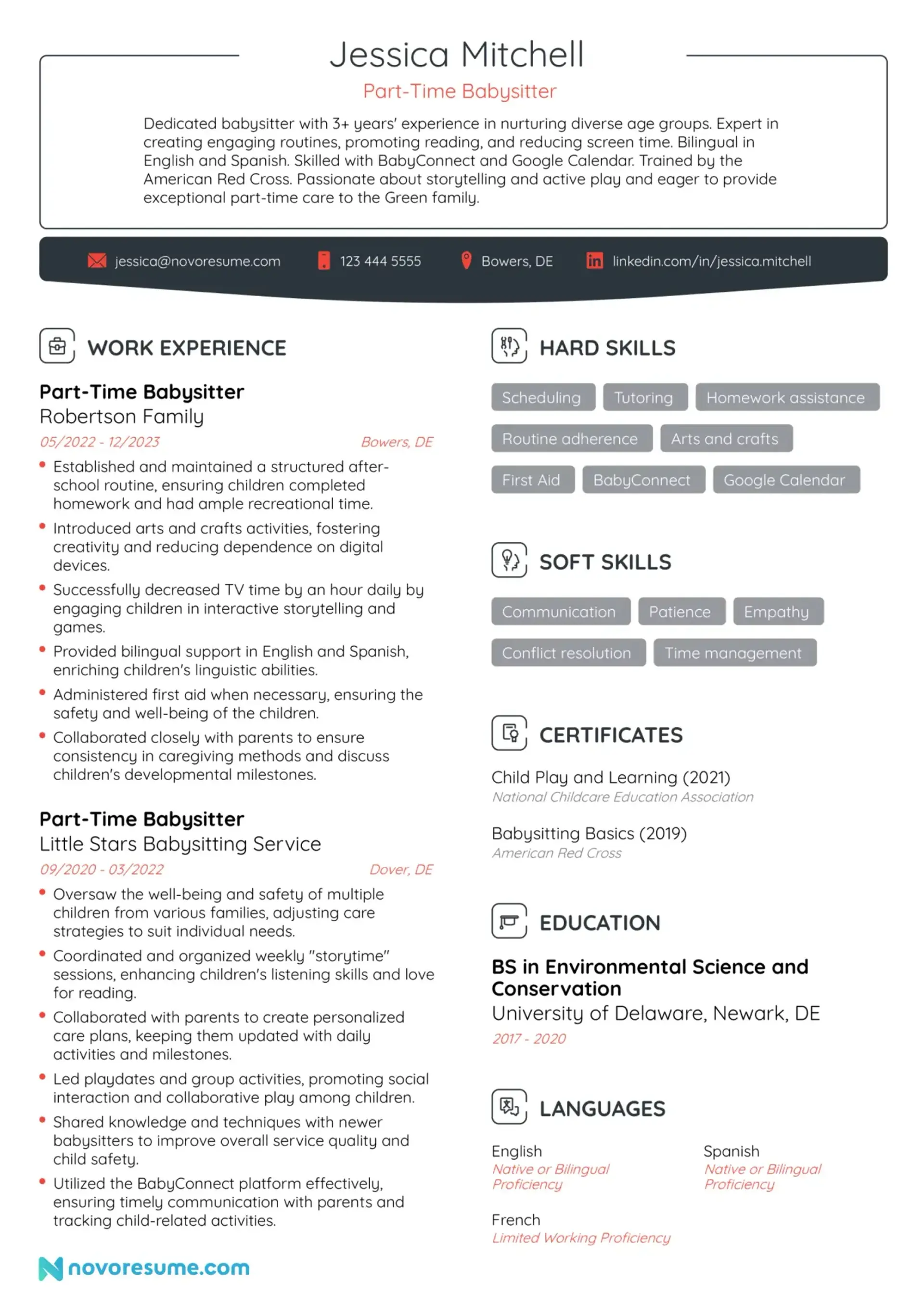 babysitter resume example drafts Babysitter