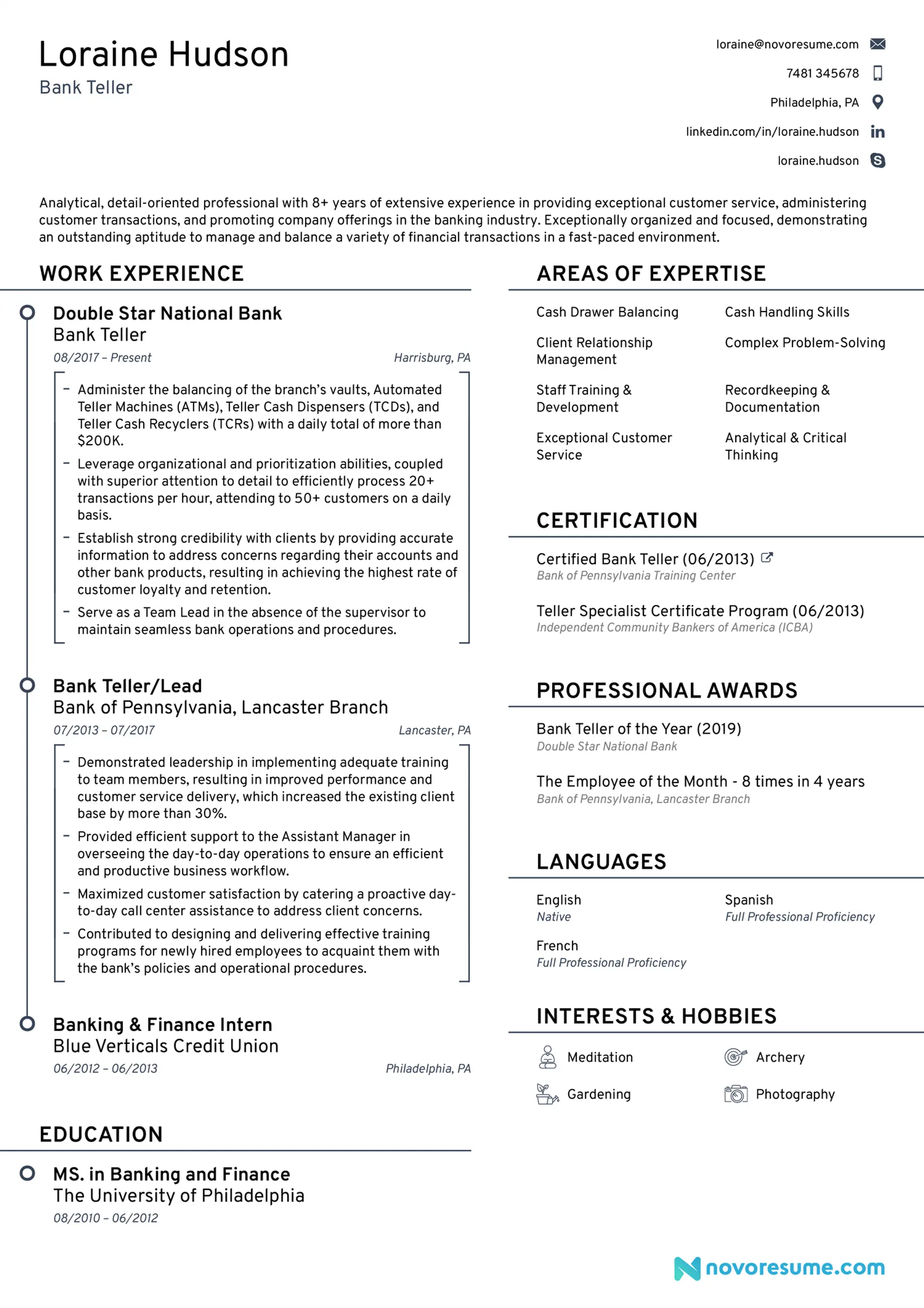 bank teller resume drafts bank teller