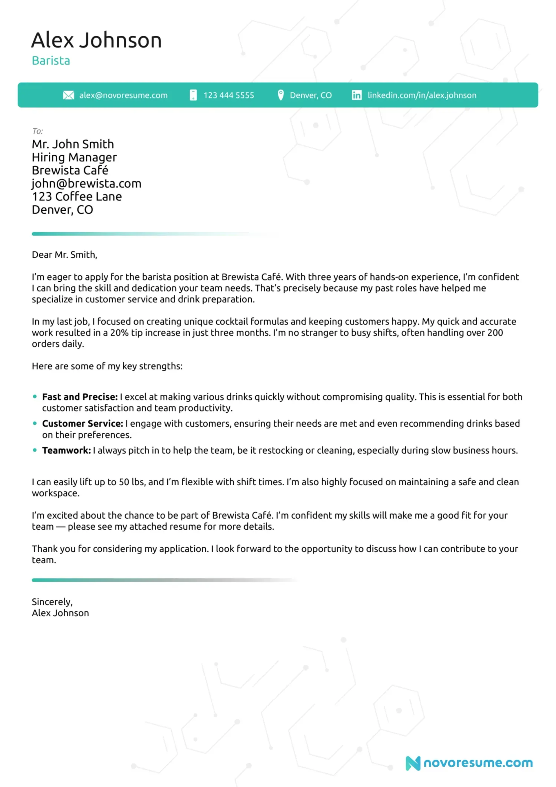 barista cover letter examples drafts Barista Cover Letter