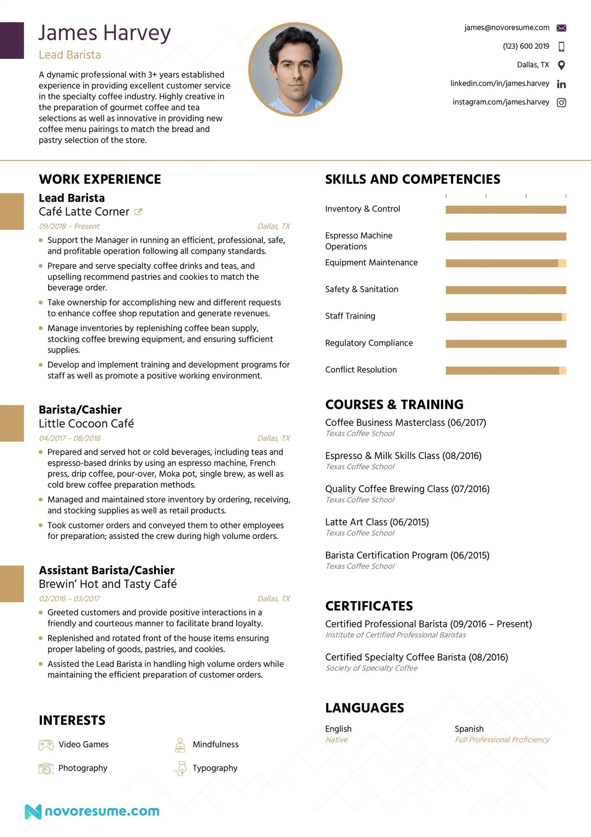 barista resume drafts barista