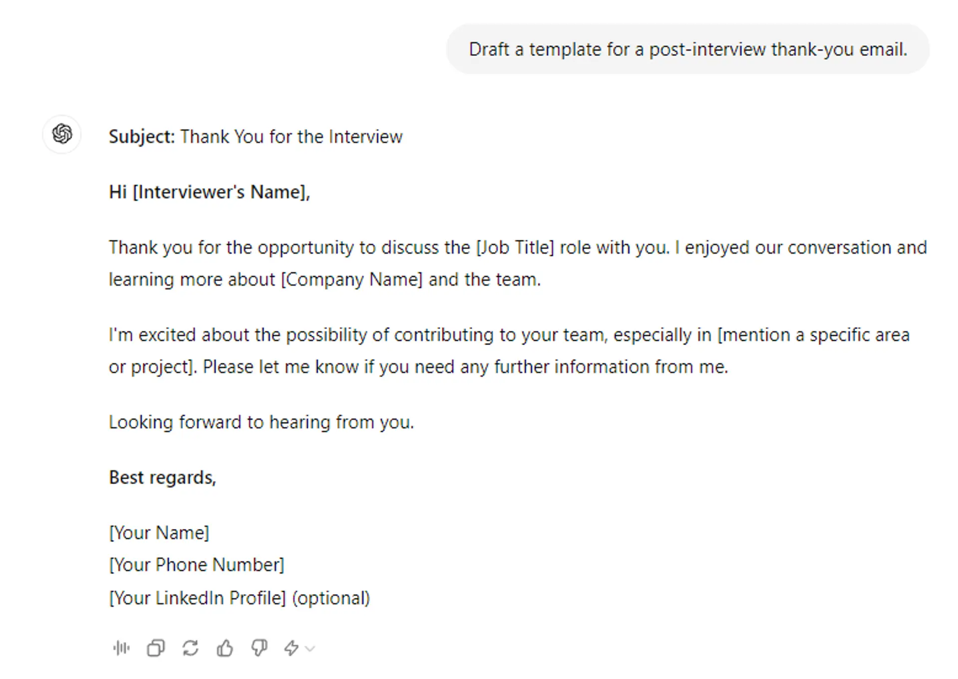 chatgpt job interview prompts drafts Follow Up After the Interview