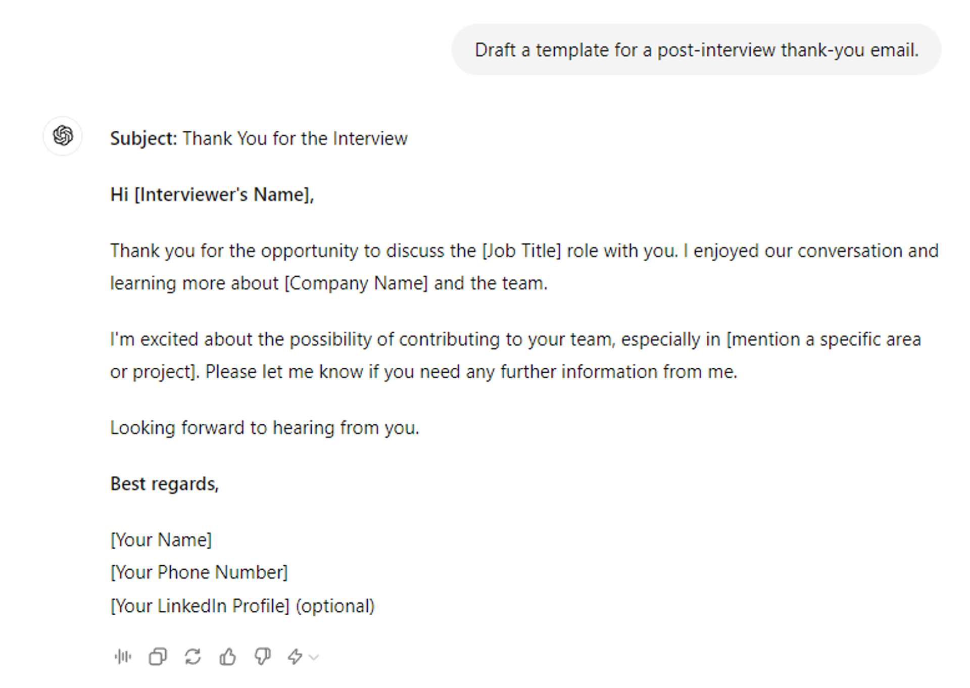 chatgpt job interview prompts drafts Follow Up After the Interview
