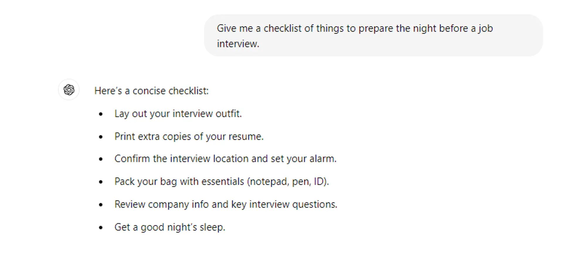 chatgpt job interview prompts drafts job interview basics with