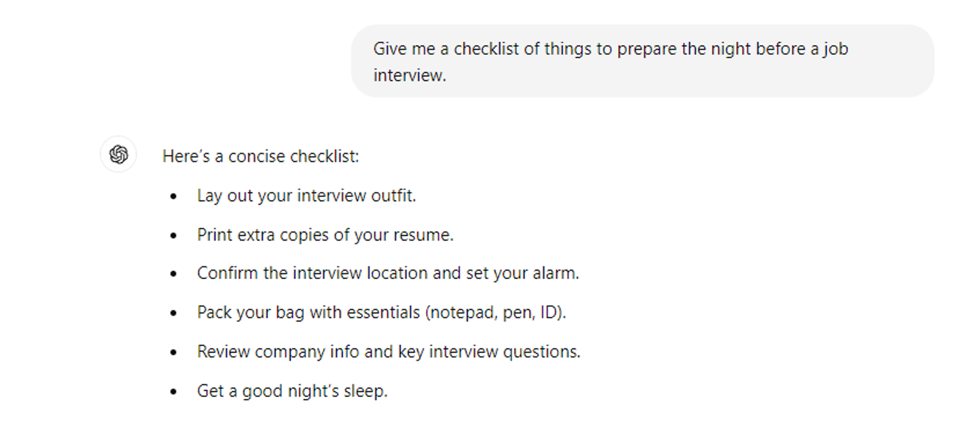 chatgpt job interview prompts drafts job interview basics with