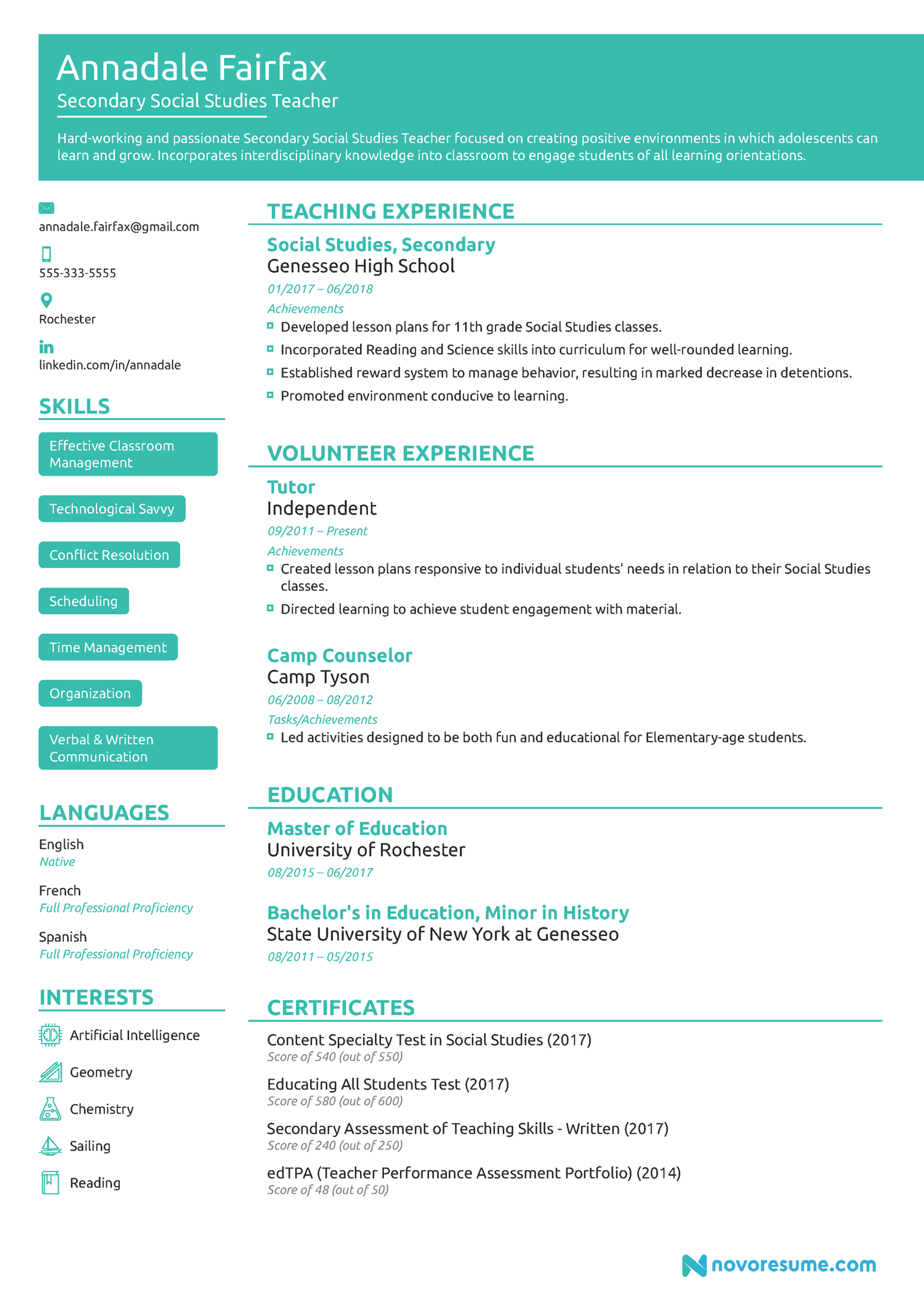 chronological resume drafts Teacher Chronological