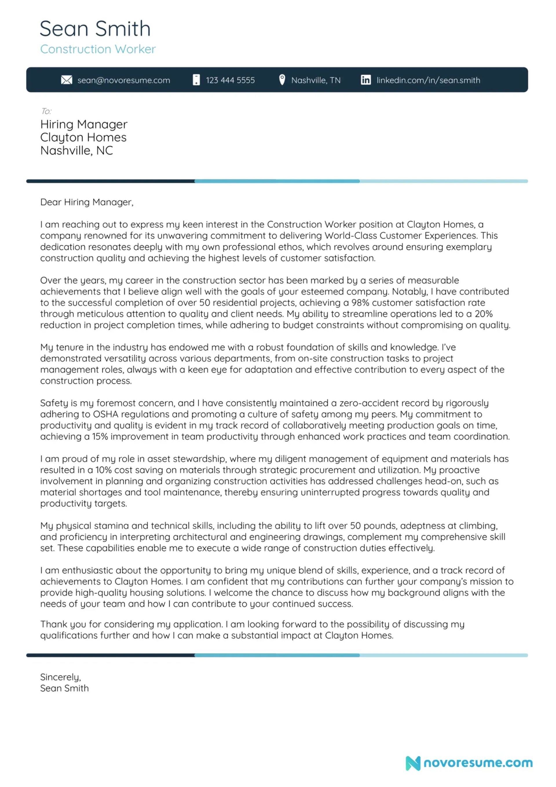 construction cover letter examples drafts Construction Cover Letter