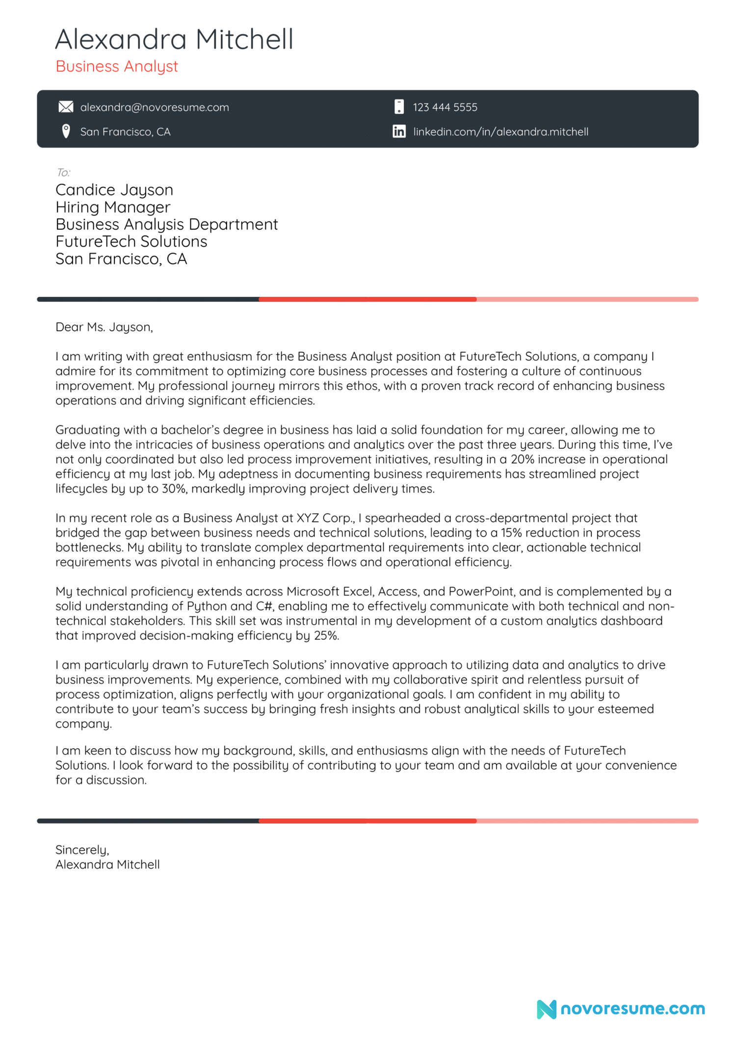 Business cover letter example