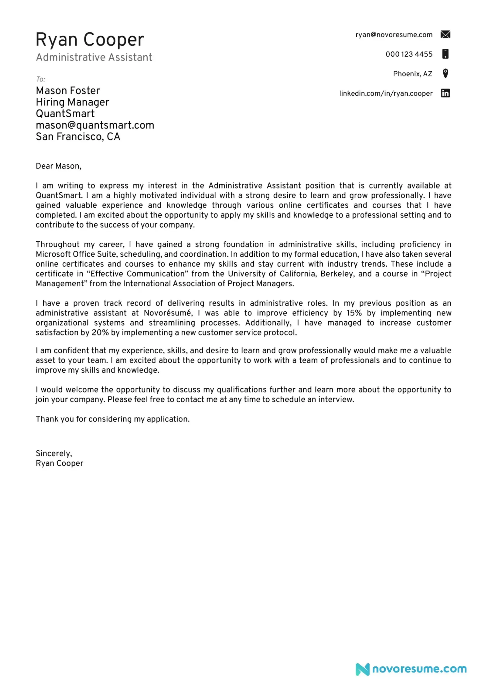 cover letter examples drafts Cover Letter Example for Administrative