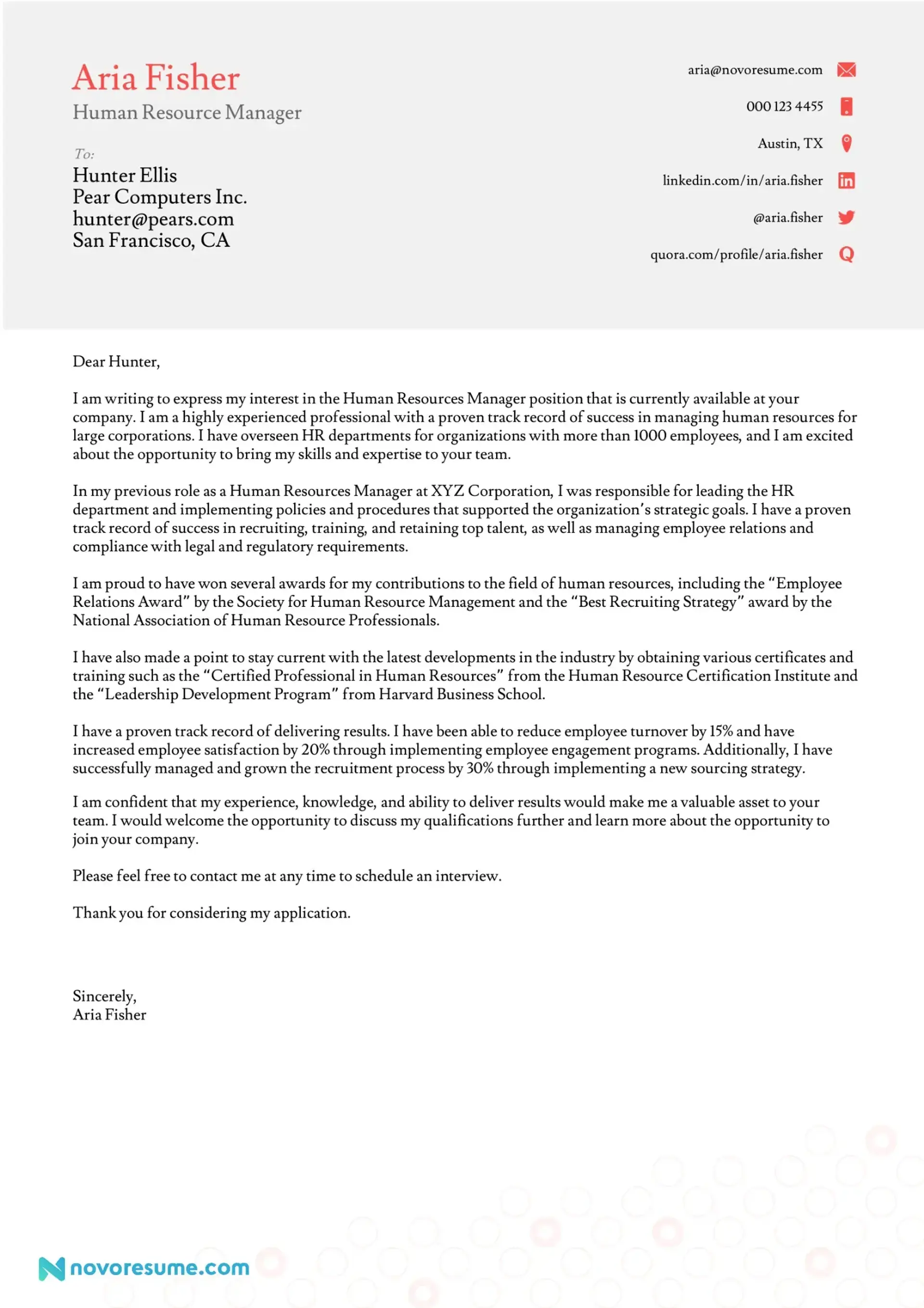 cover letter examples drafts Cover Letter Example for Human