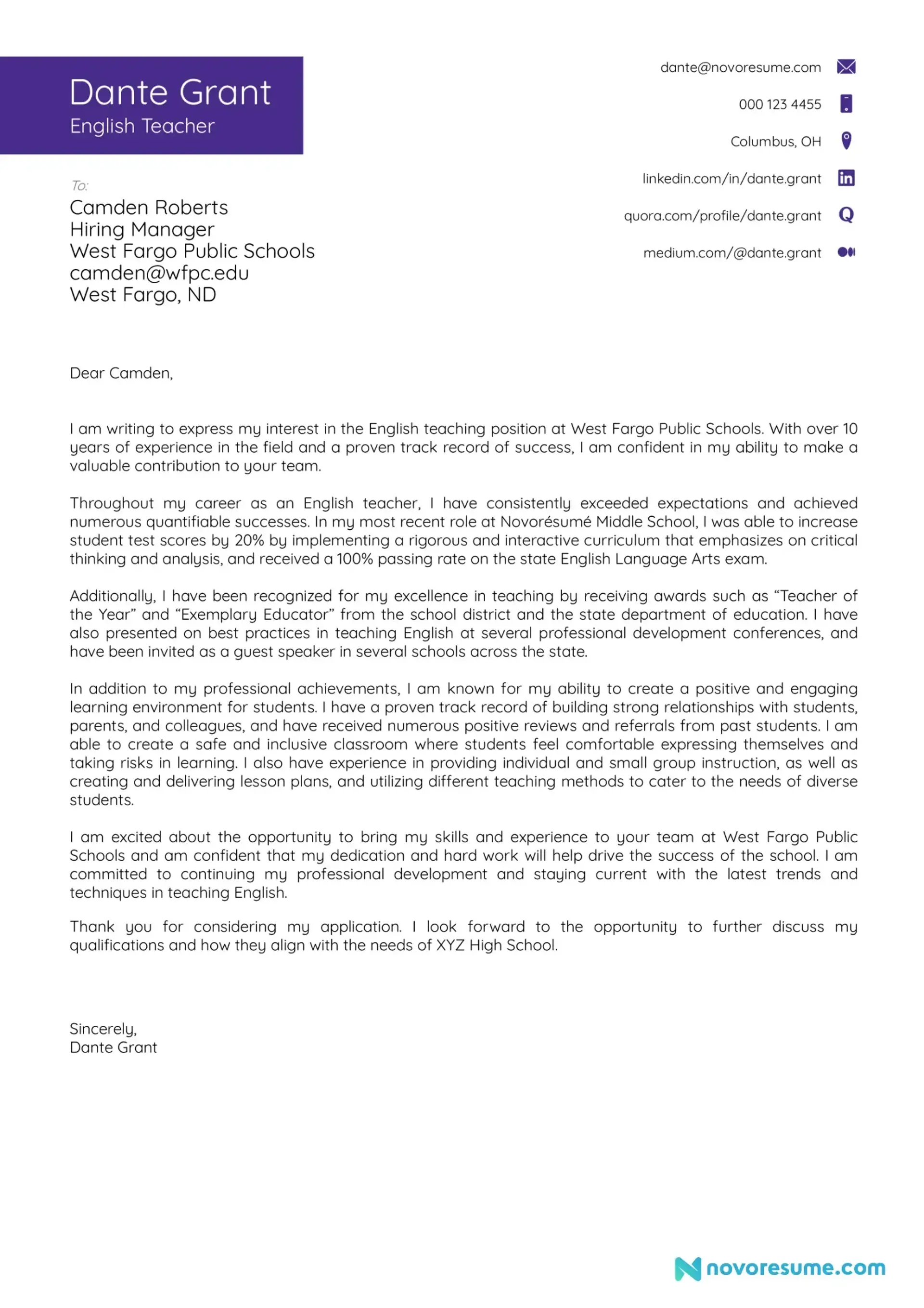 cover letter examples drafts Cover Letter Example for