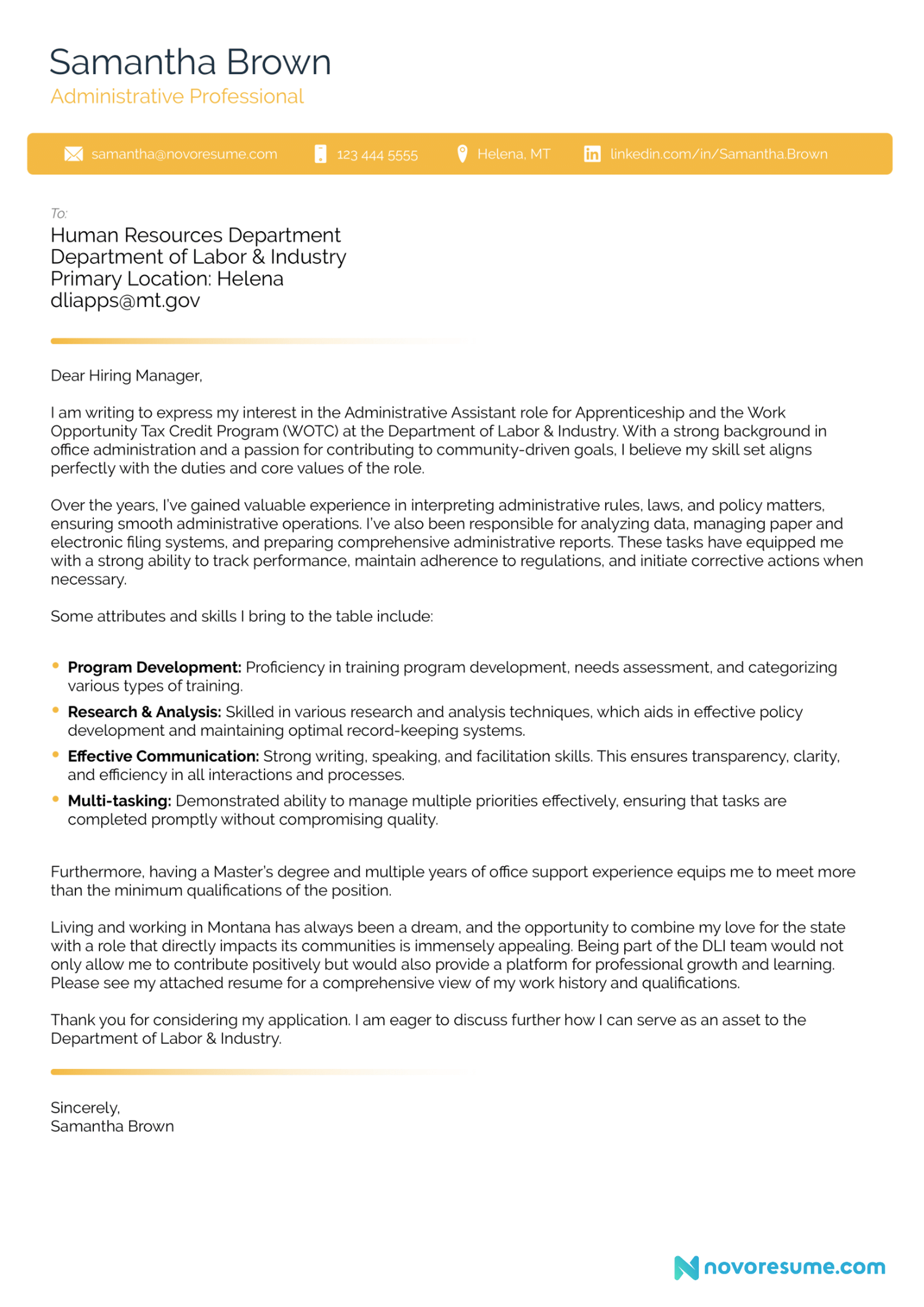 cover letter sections drafts Administrative Assistant Cover Letter