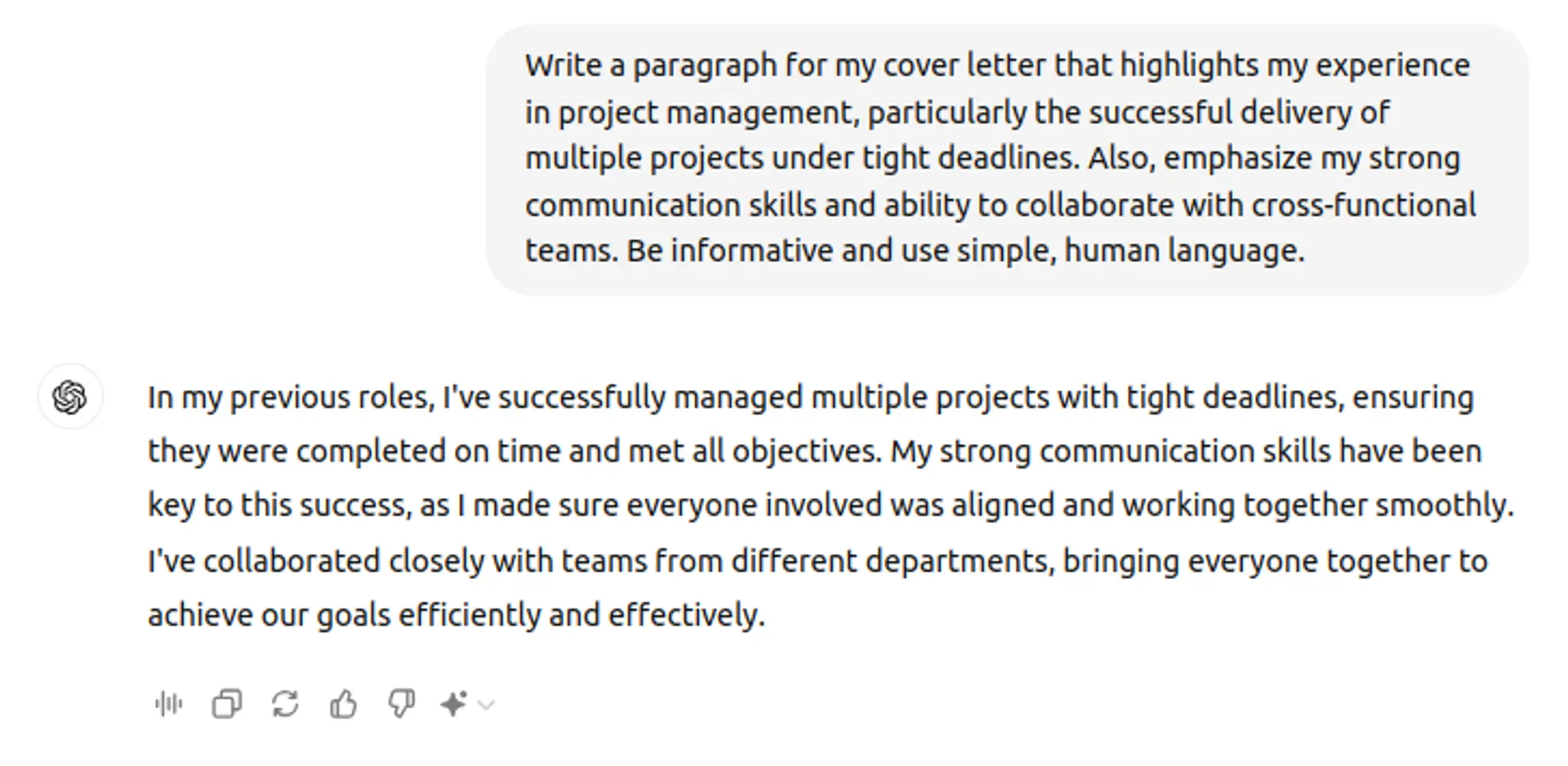 create a cover letter with chatgpt drafts ChatGPT Prompt Example for Cover
