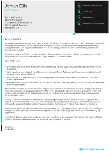 Data Analyst Cover Letter Example for