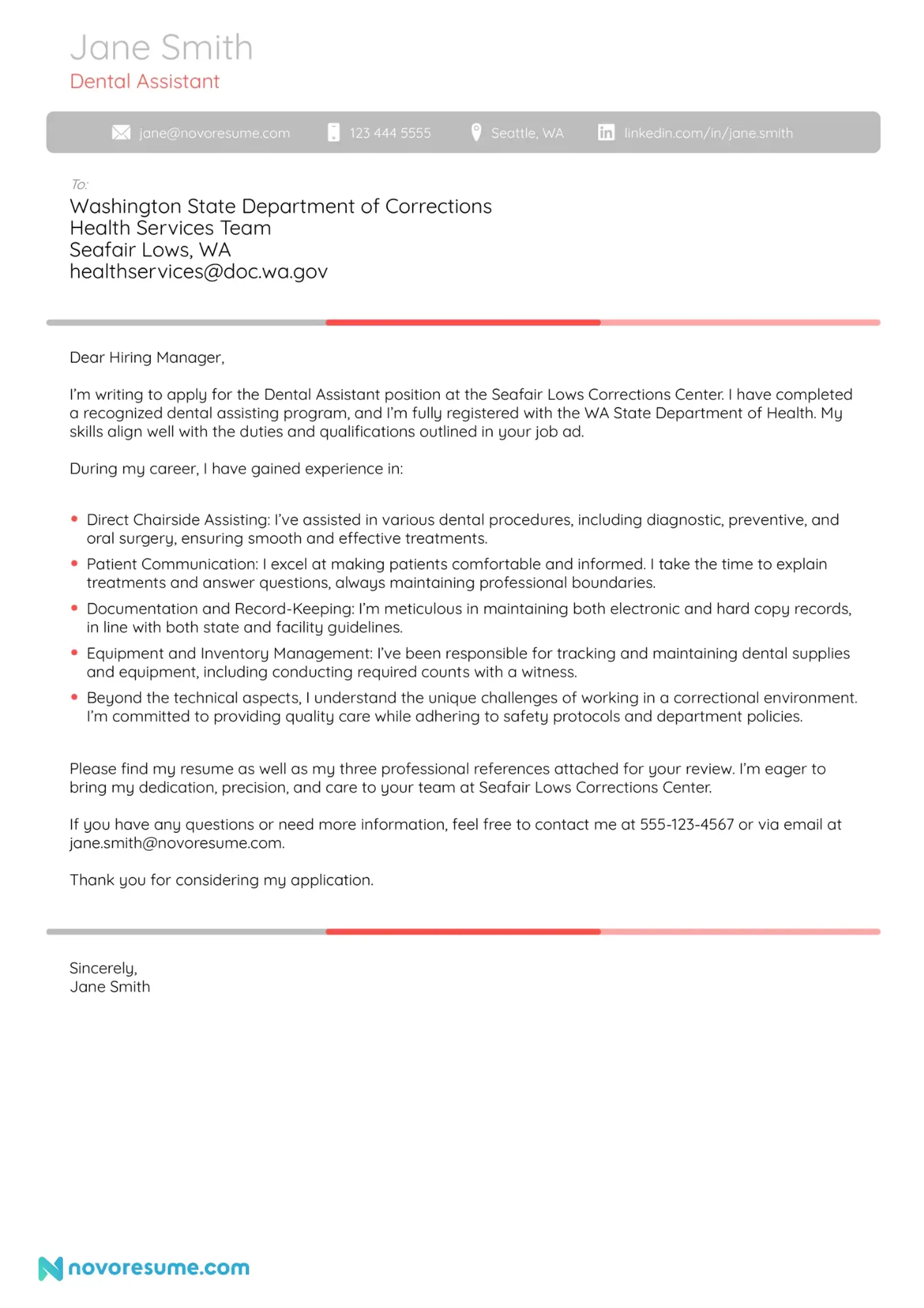 dental assistant cover letter examples drafts Dental Assistant Cover Letter