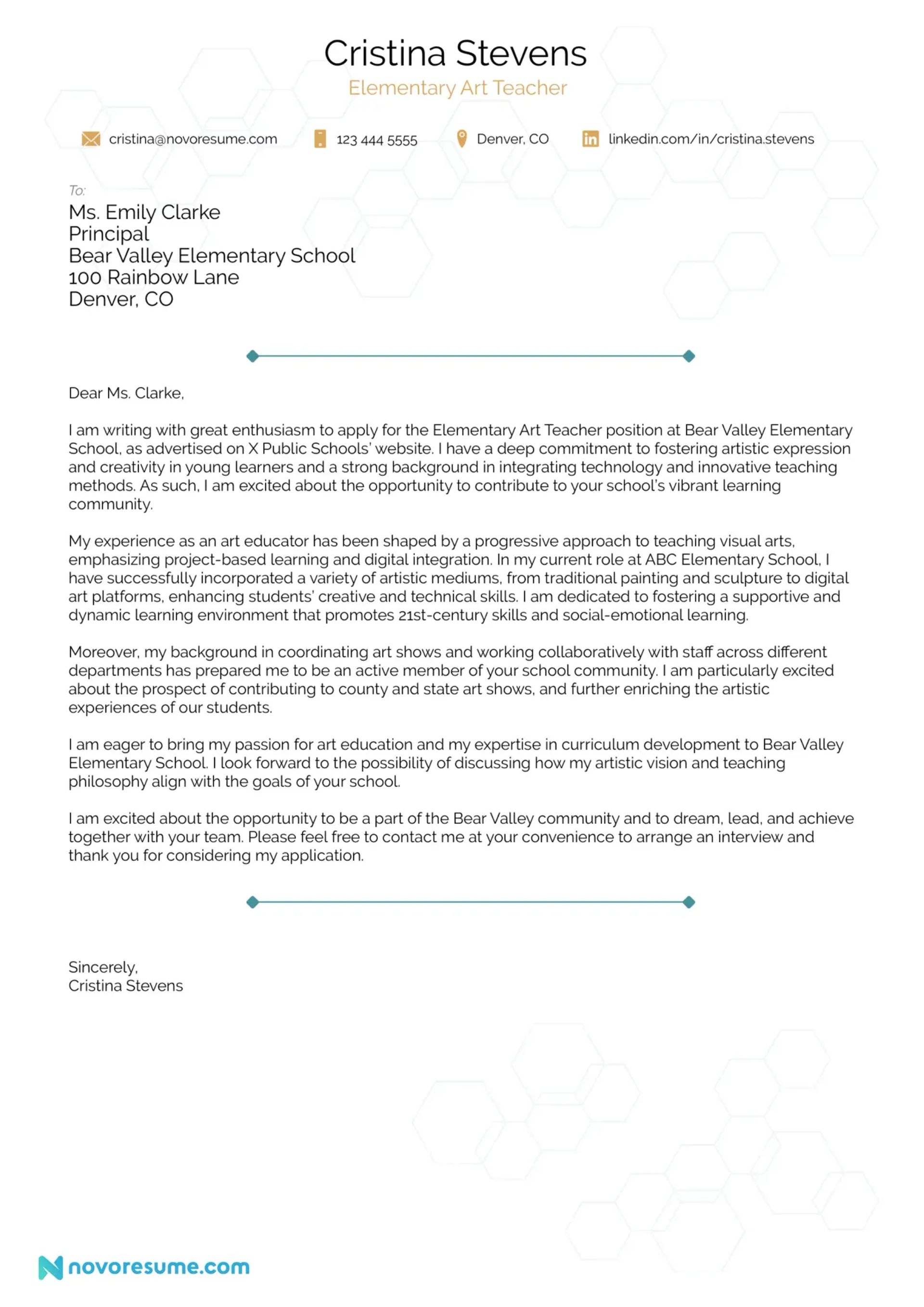 elementary teacher cover letter examples drafts Elementary Teacher Cover Letter