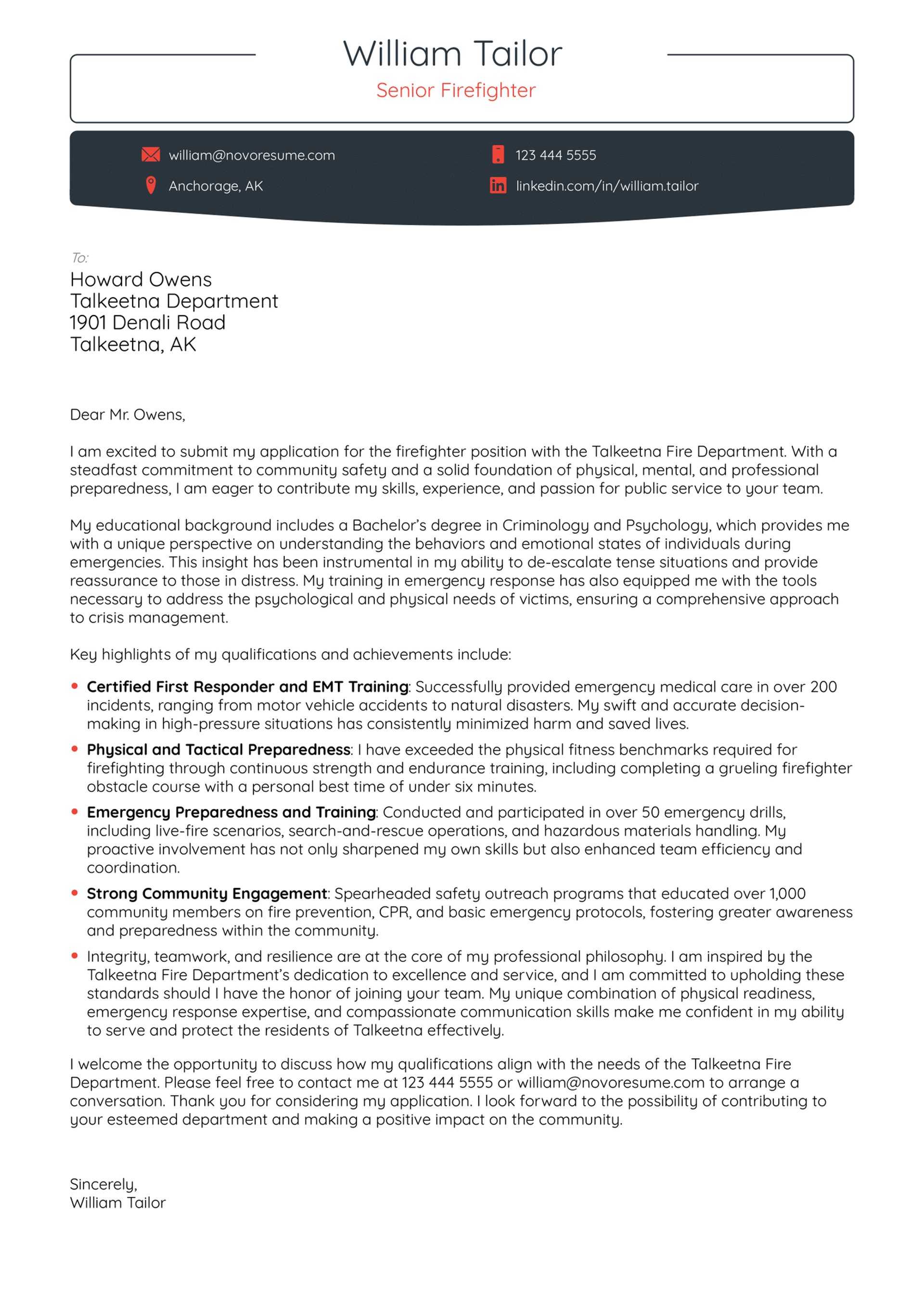 firefighter cover letter examples drafts Firefighter Cover Letter