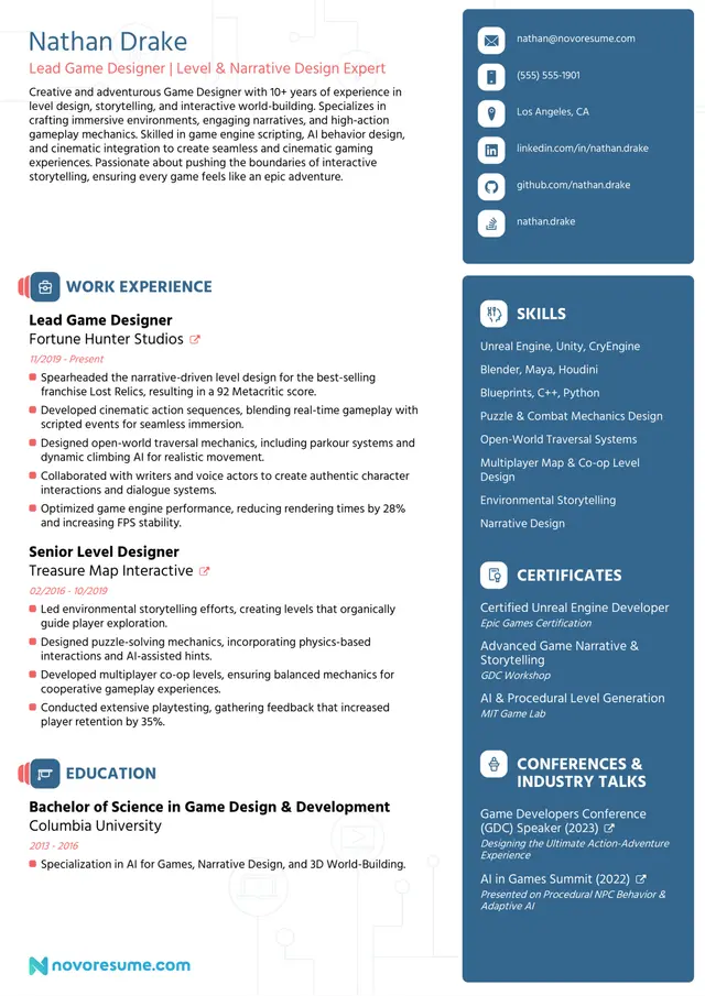 Game Designer Resume Example [Tips & Templates for 2026]