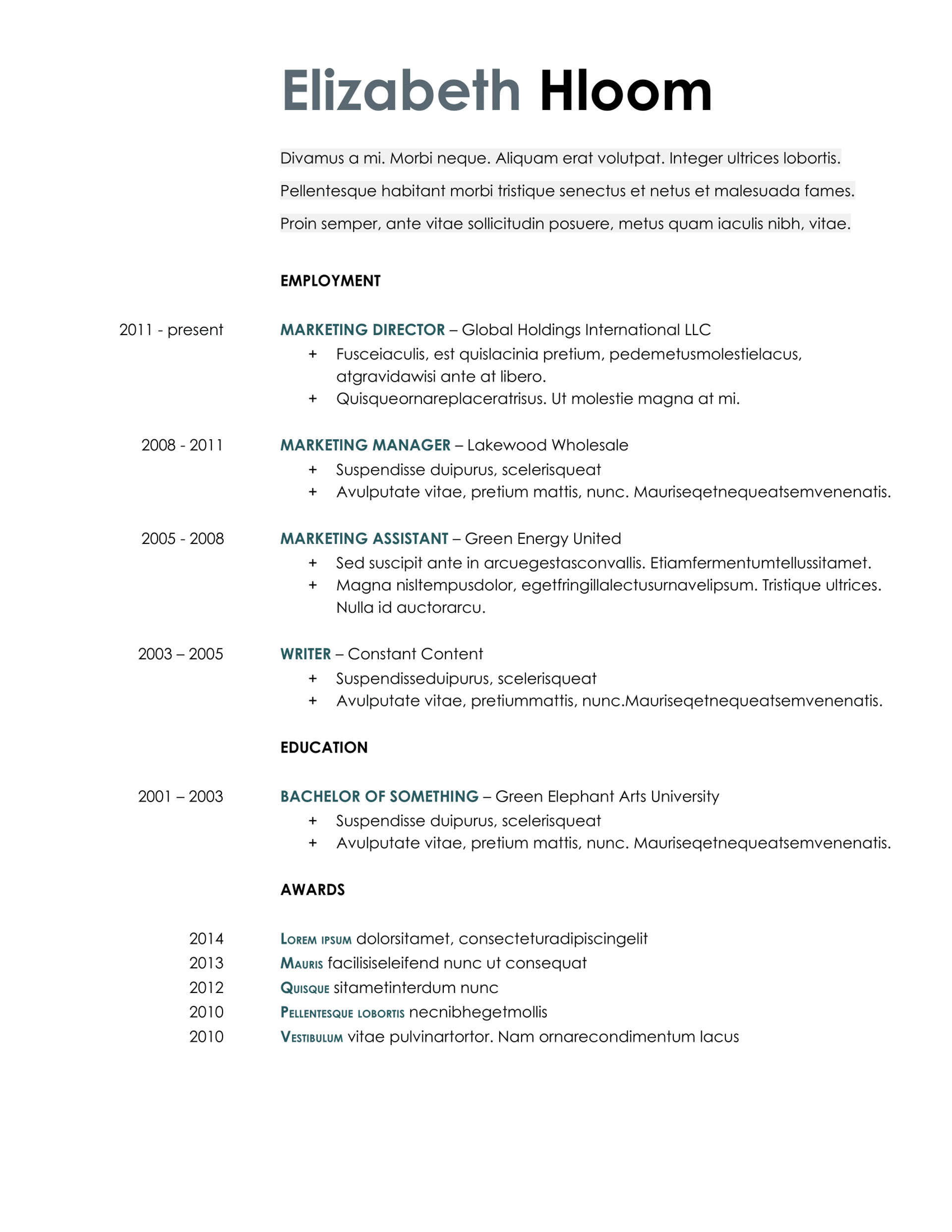 google docs resume templates drafts Blue side Google Docs Resume