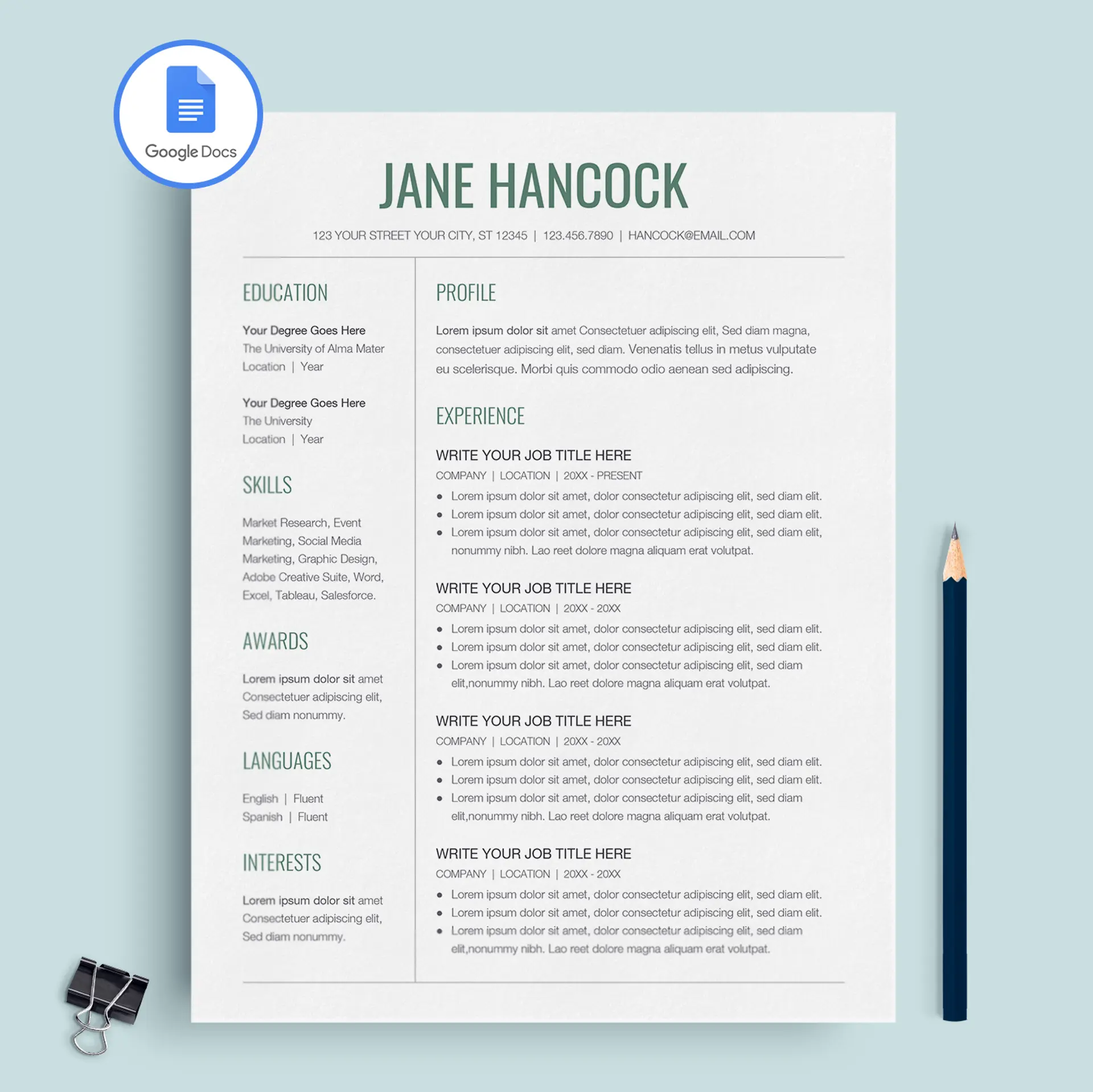 google docs resume templates drafts Jane Hancock Google Docs Resume
