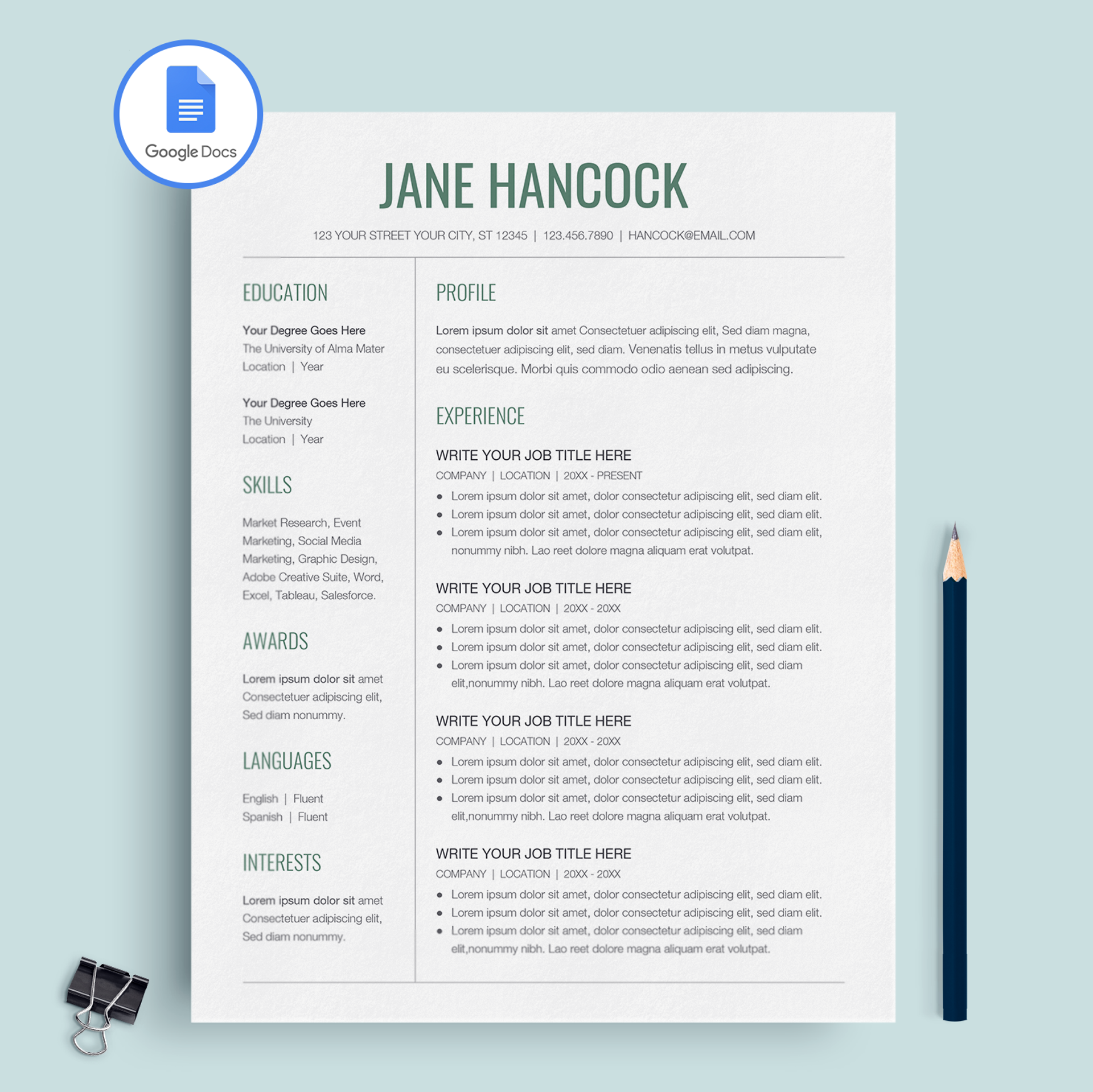 google docs resume templates drafts Jane Hancock Google Docs Resume