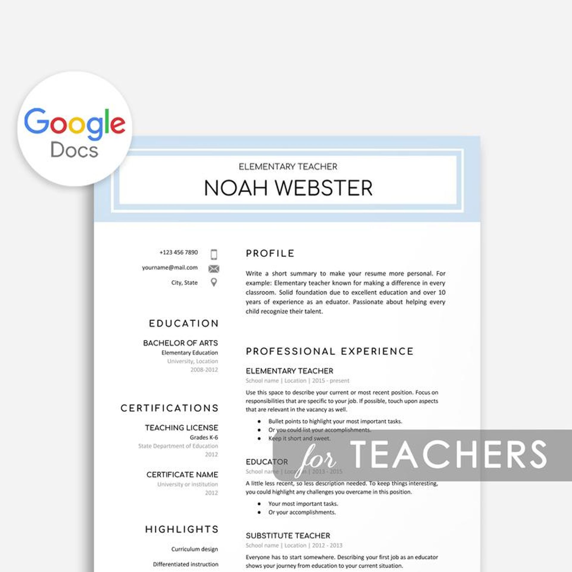 google docs resume templates drafts Teacher Google Docs Resume