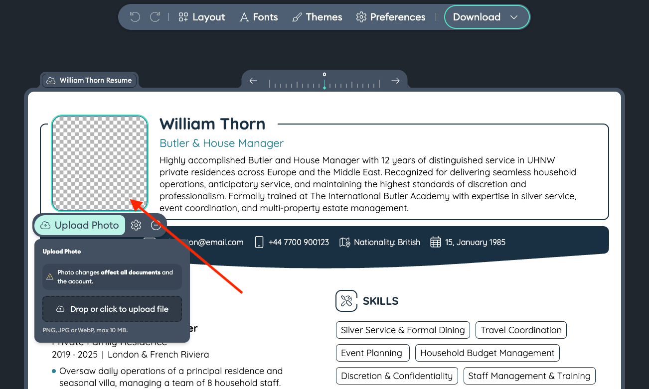 upload photo on resume novoresume