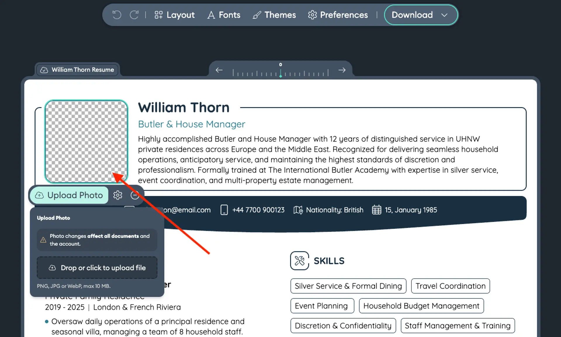 upload photo on resume novoresume