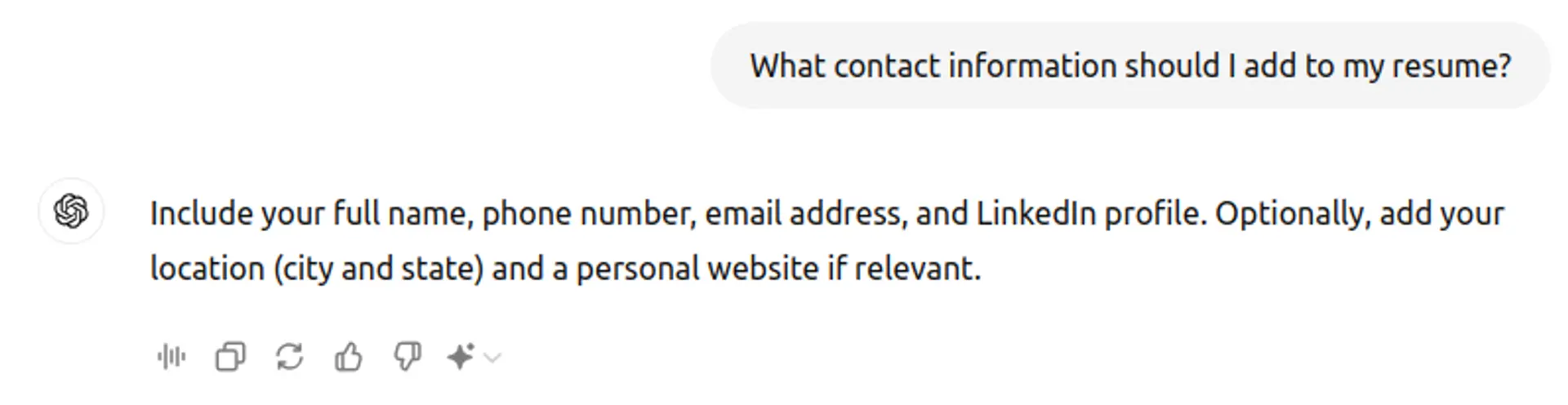 how to create a resume with chatgpt drafts resume contact information