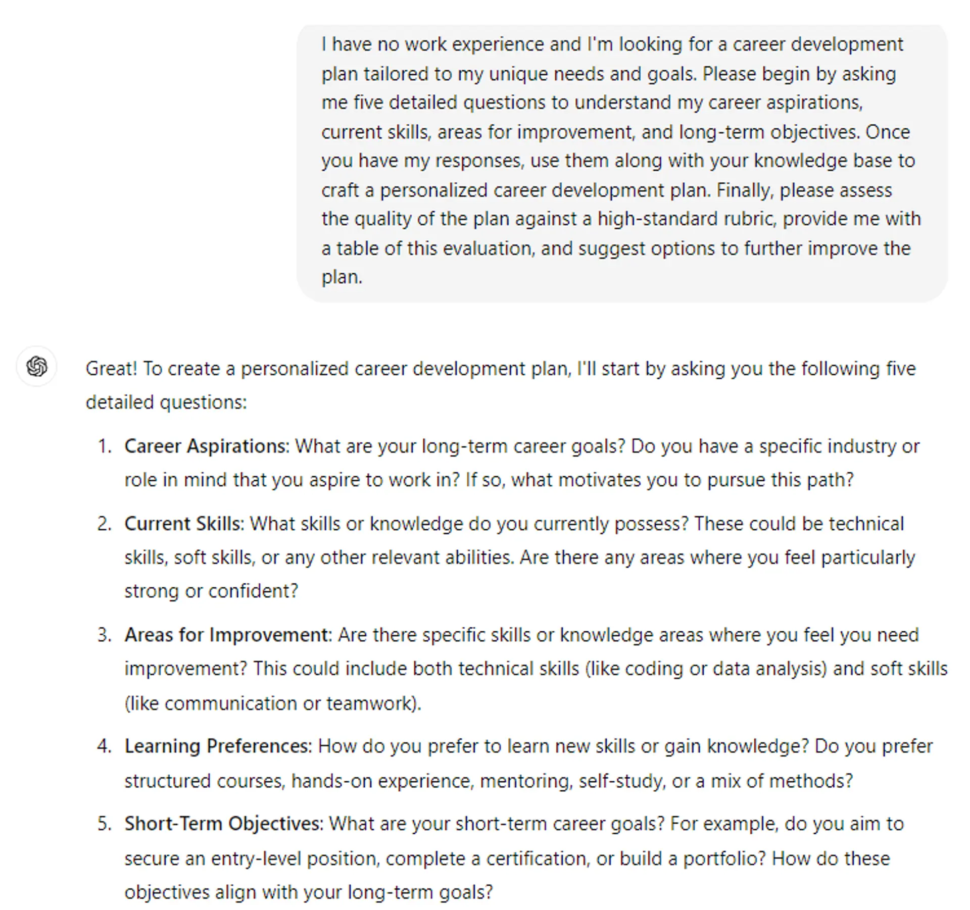 how to use chatgpt to find a job drafts ChatGPT Prompt to Determine Goals