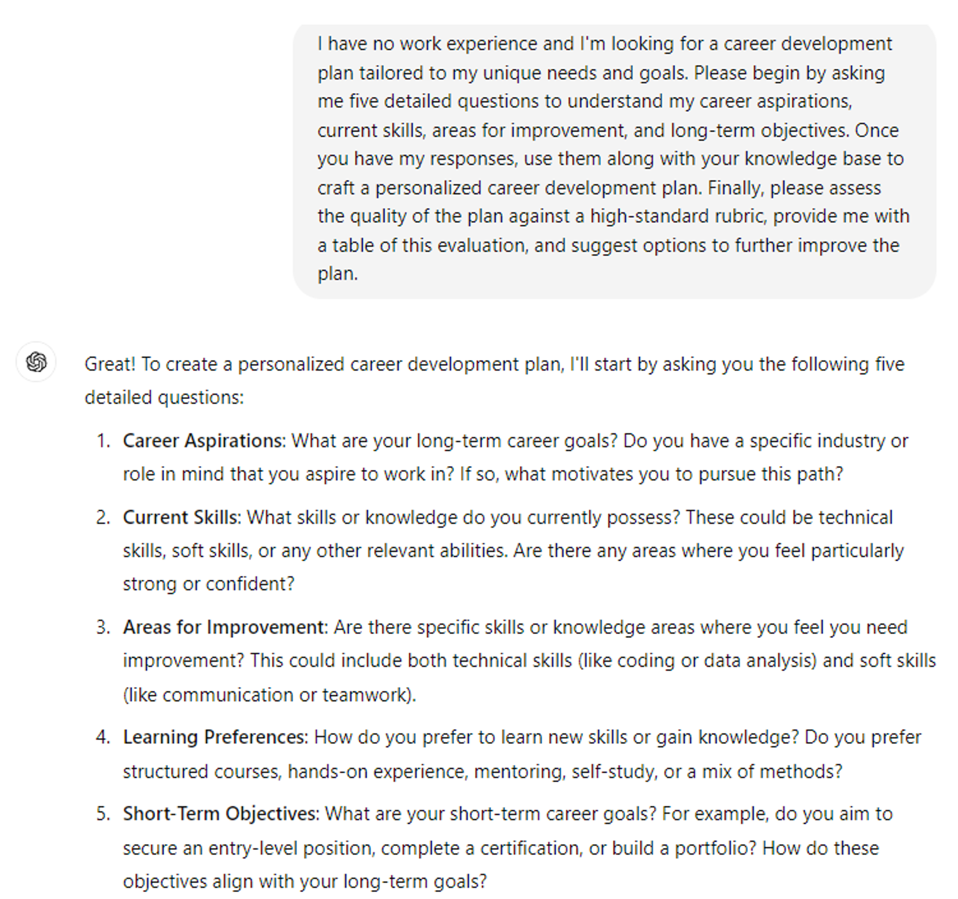 how to use chatgpt to find a job drafts ChatGPT Prompt to Determine Goals
