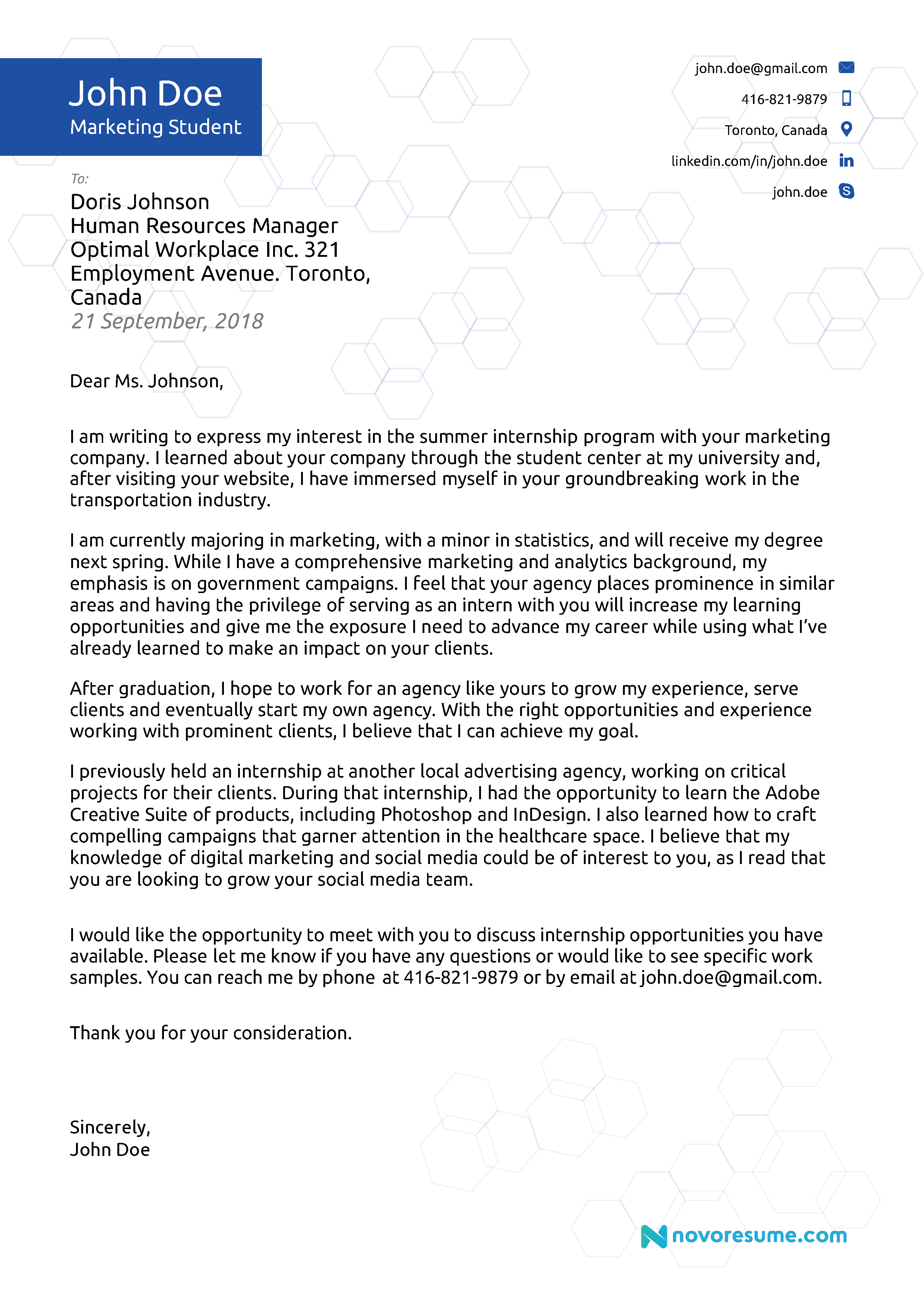 How To Write A Cover Letter For Internship Examples Template 