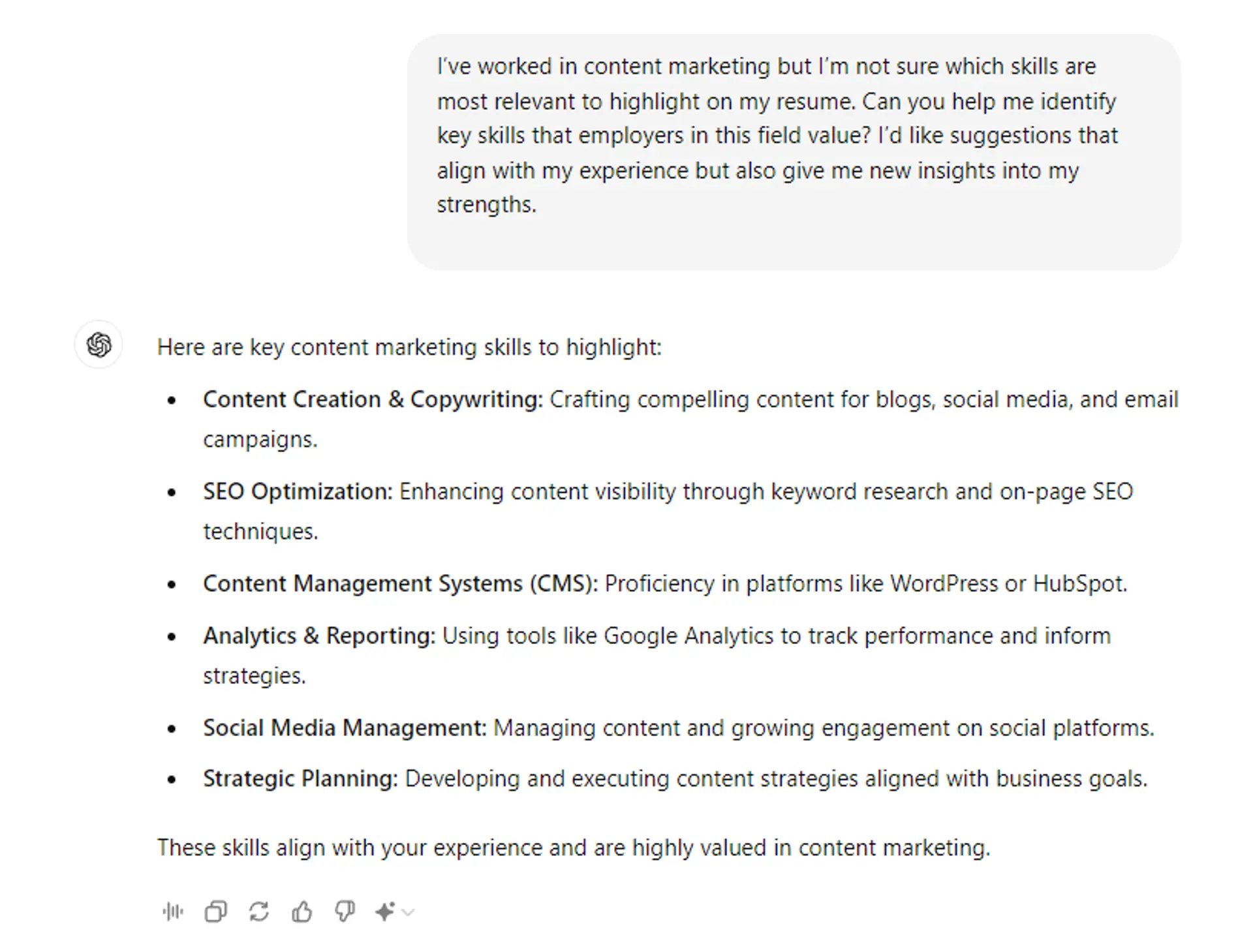 is using chatgpt for resume bad drafts Brainstorm Relevant Skills with chatgpt for