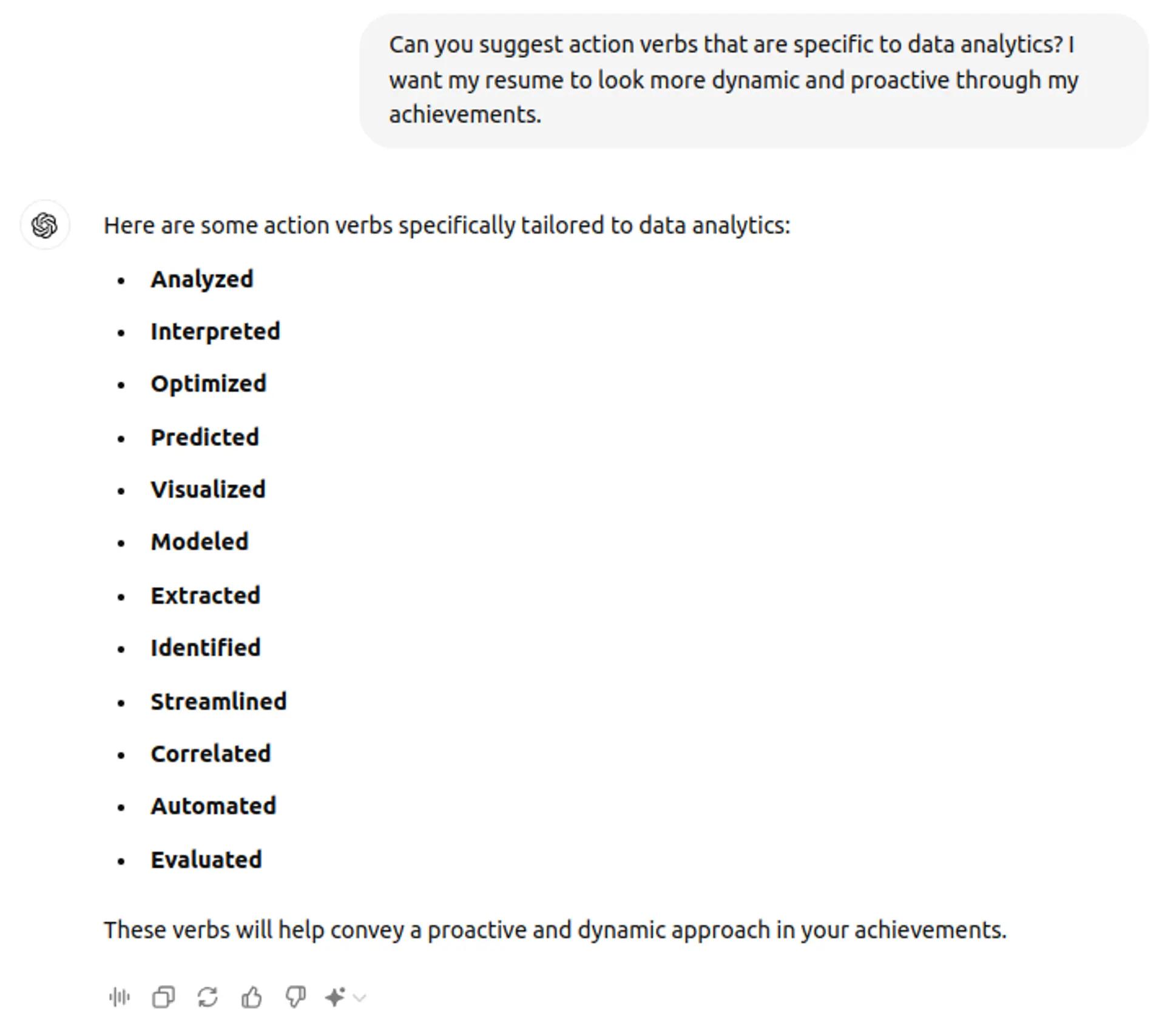 is using chatgpt for resume bad drafts Find Appropriate Action Verbs for resume with