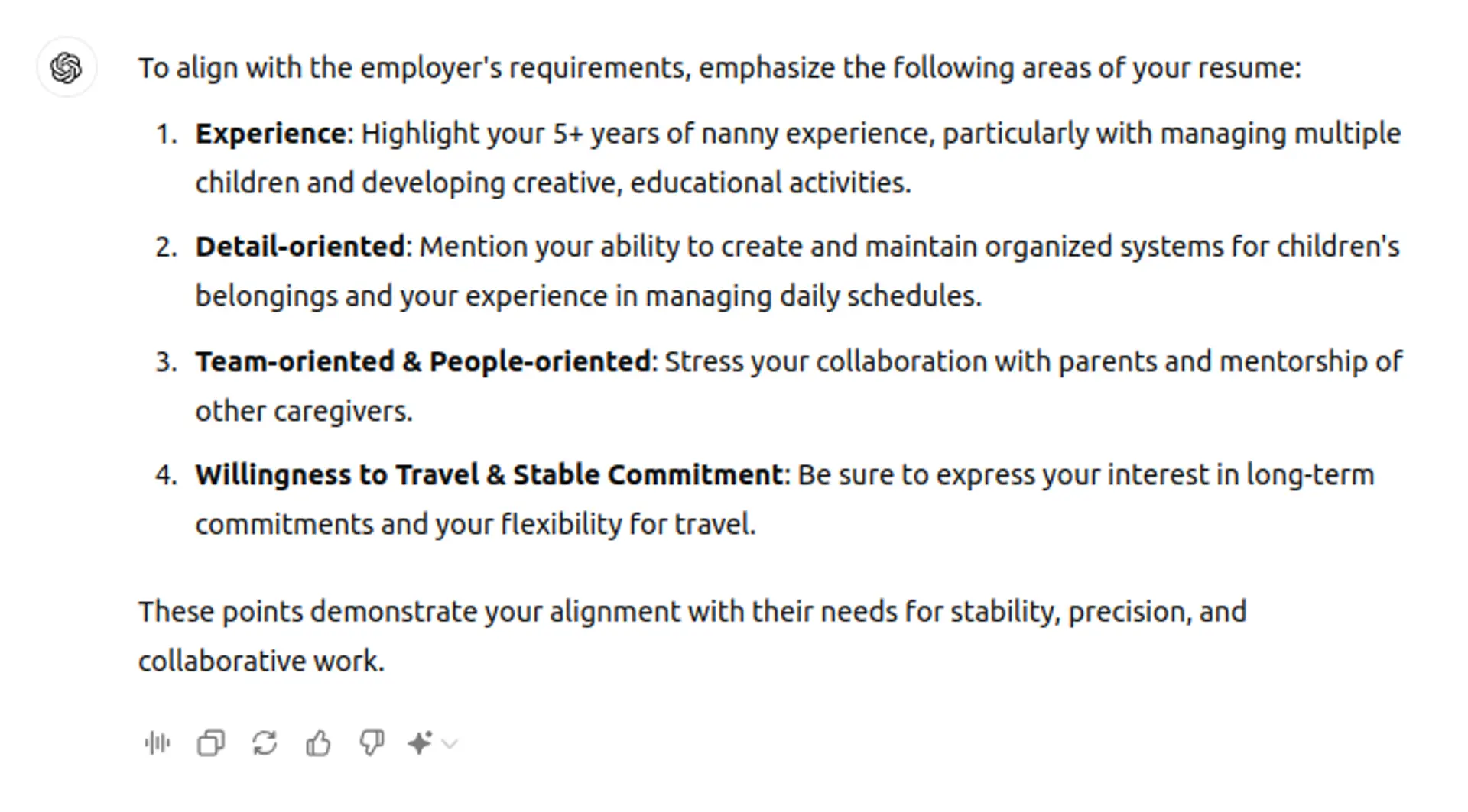 is using chatgpt for resume bad drafts chatgpt change suggestions for nannny