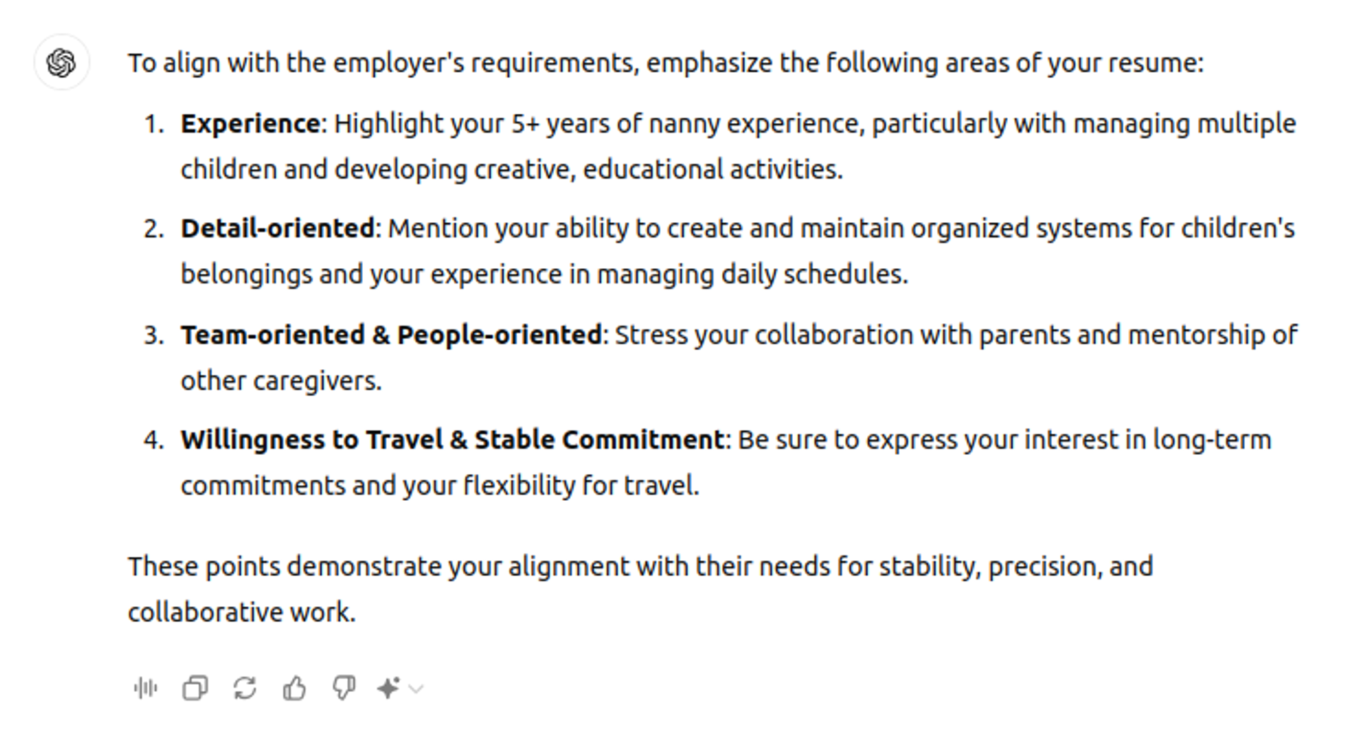 is using chatgpt for resume bad drafts chatgpt change suggestions for nannny