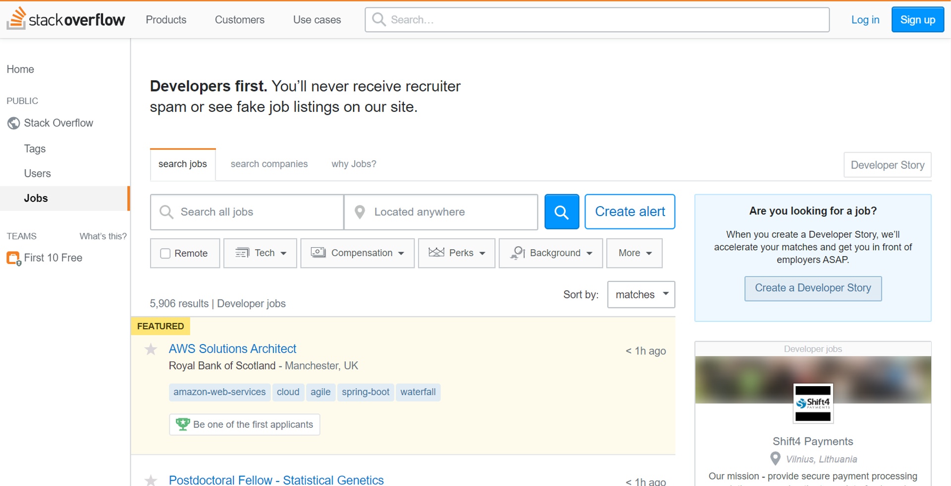 job search sites drafts stack overflow job