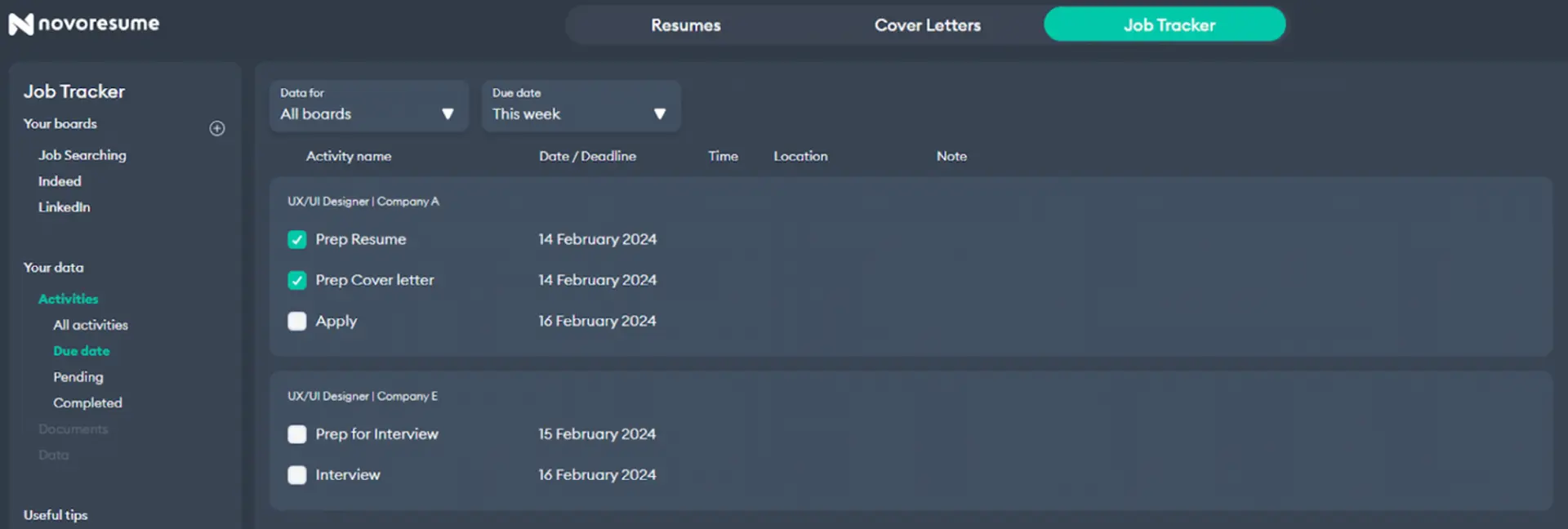 job tracker drafts job tracker step
