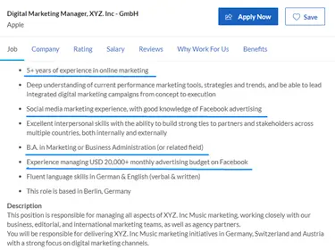keywords on job ad