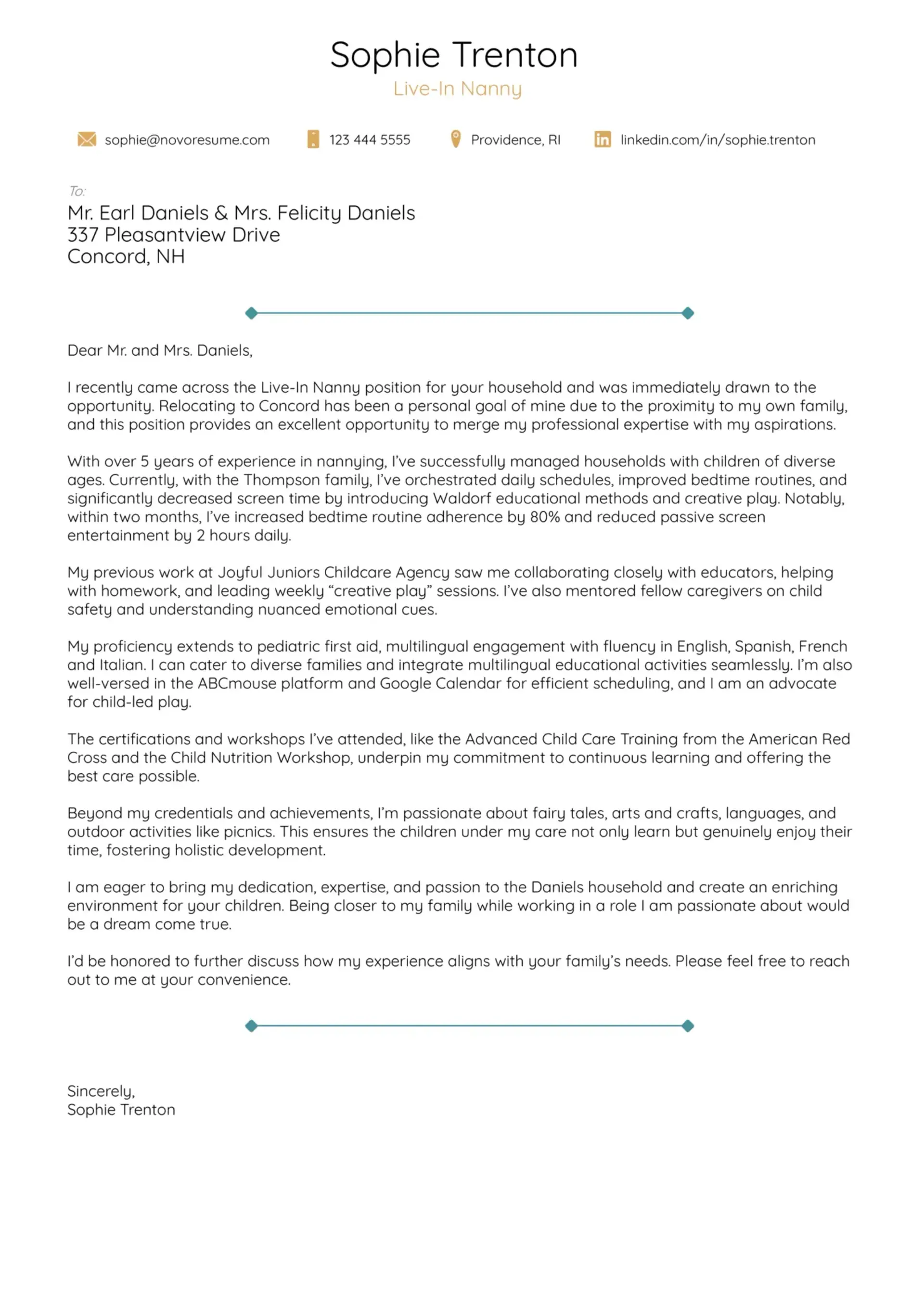 nanny resume example drafts nanny cover letter
