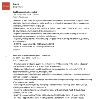 example linkedin work