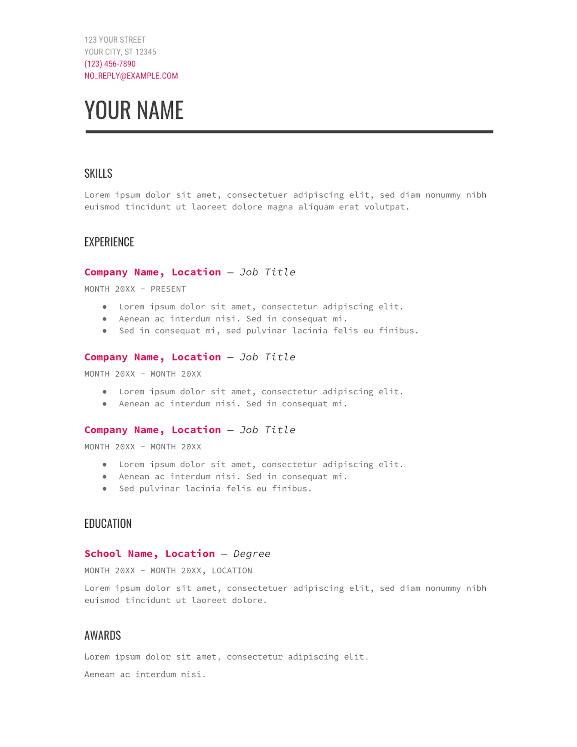 one page resume drafts modern one page google docs resume