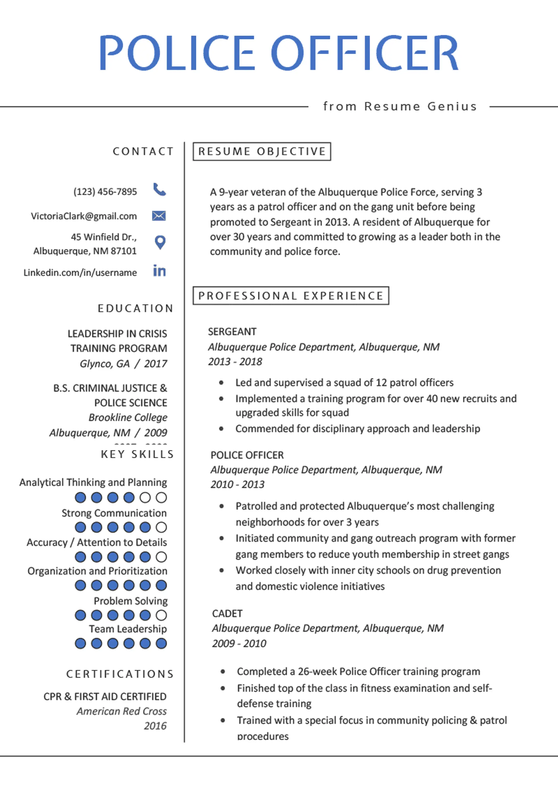 one page resume drafts one page police officer