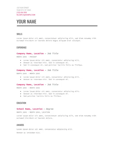 Modern Writer Google Docs Resume