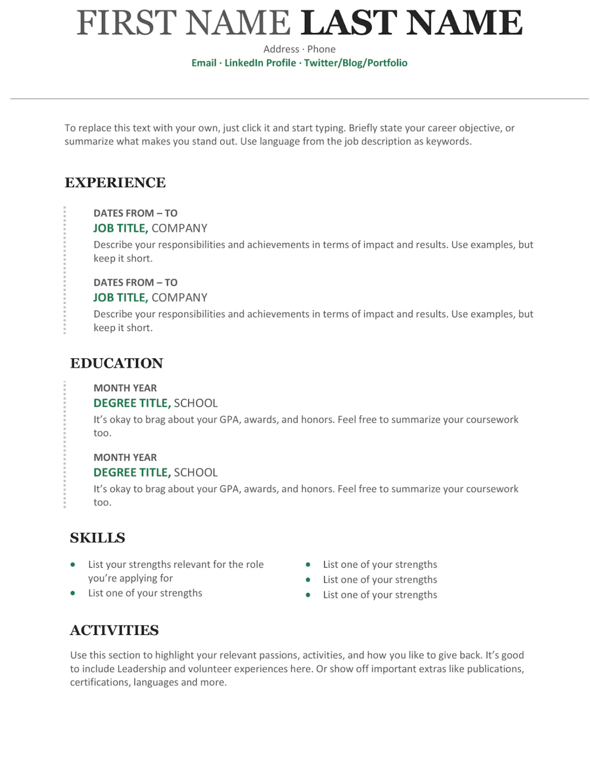 pdf word resume drafts Modern Chronological Resume ms