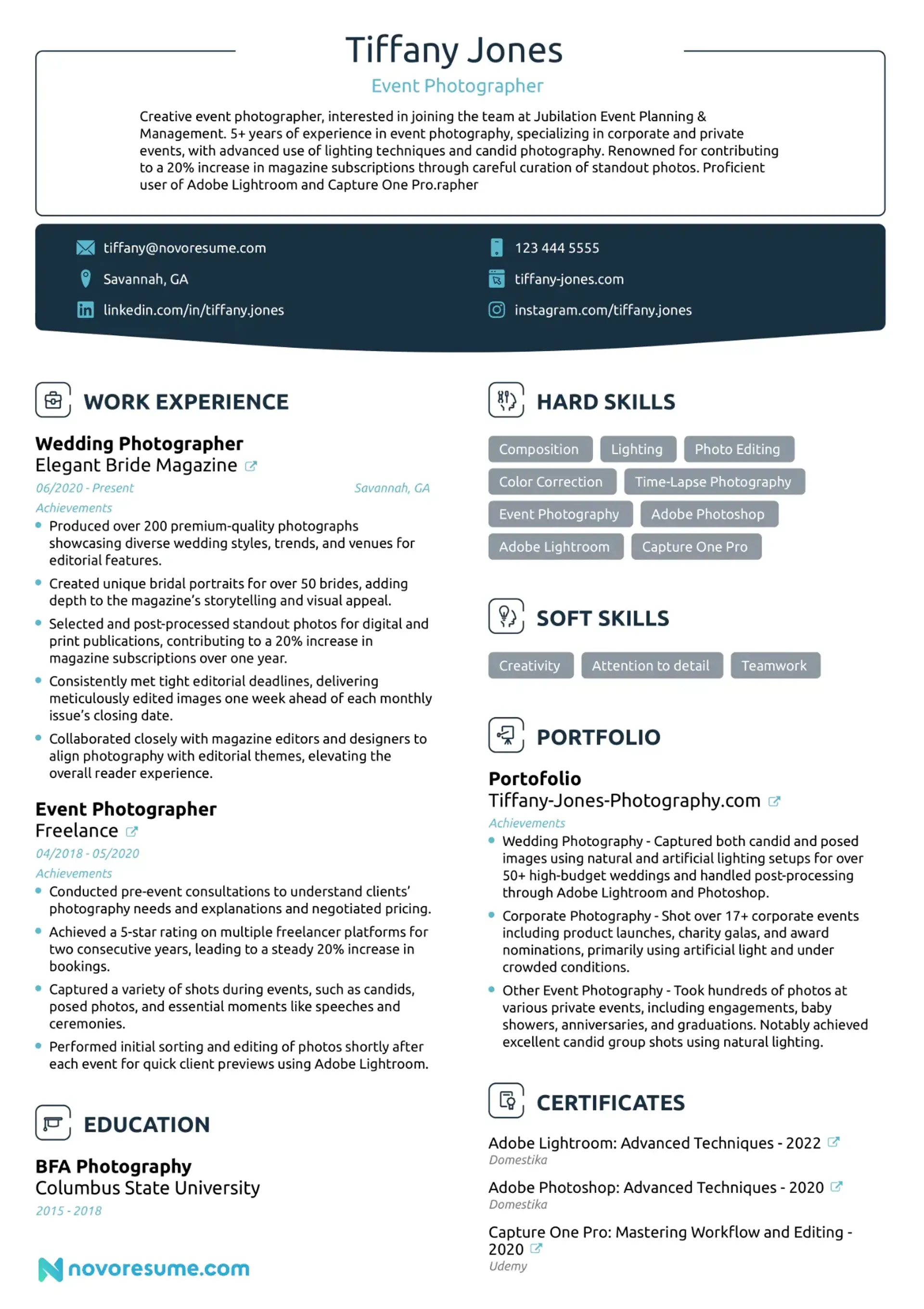 photographer resume example drafts Photographer Resume