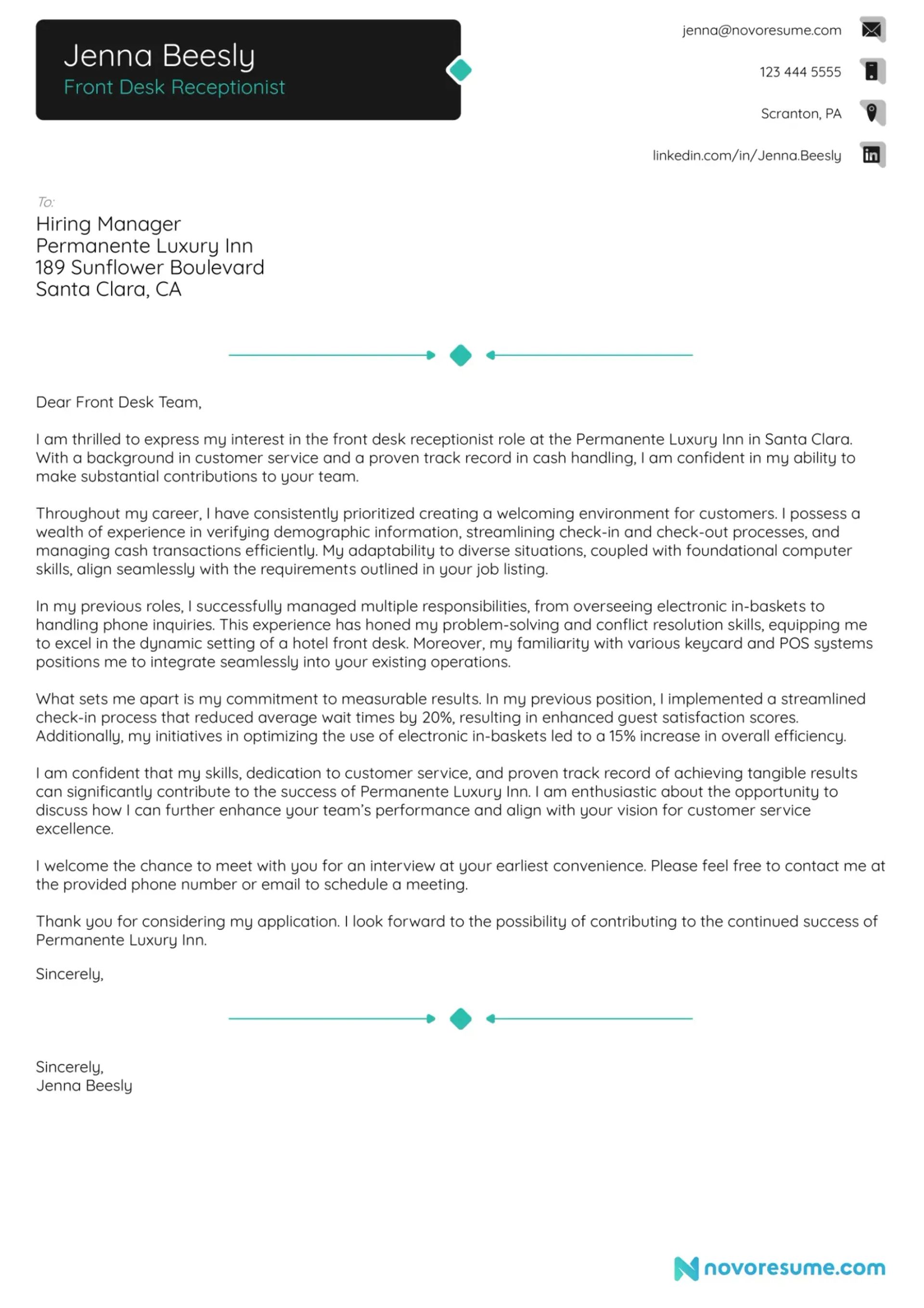 receptionist cover letter examples drafts Receptionist Cover Letter