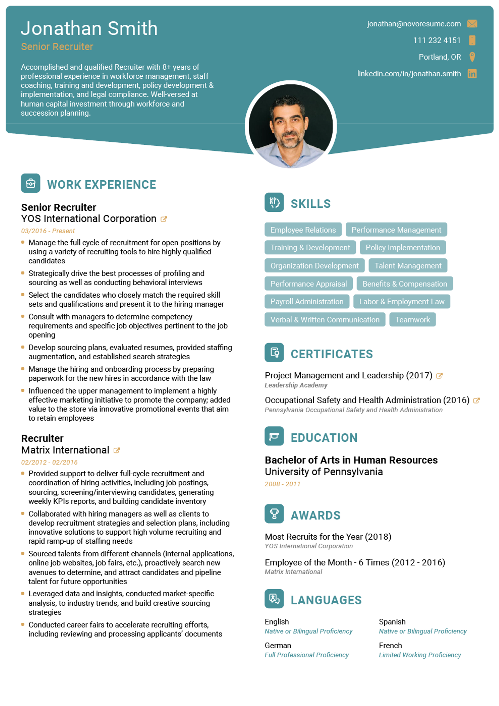 resume certifications drafts certified Recruiter Resume